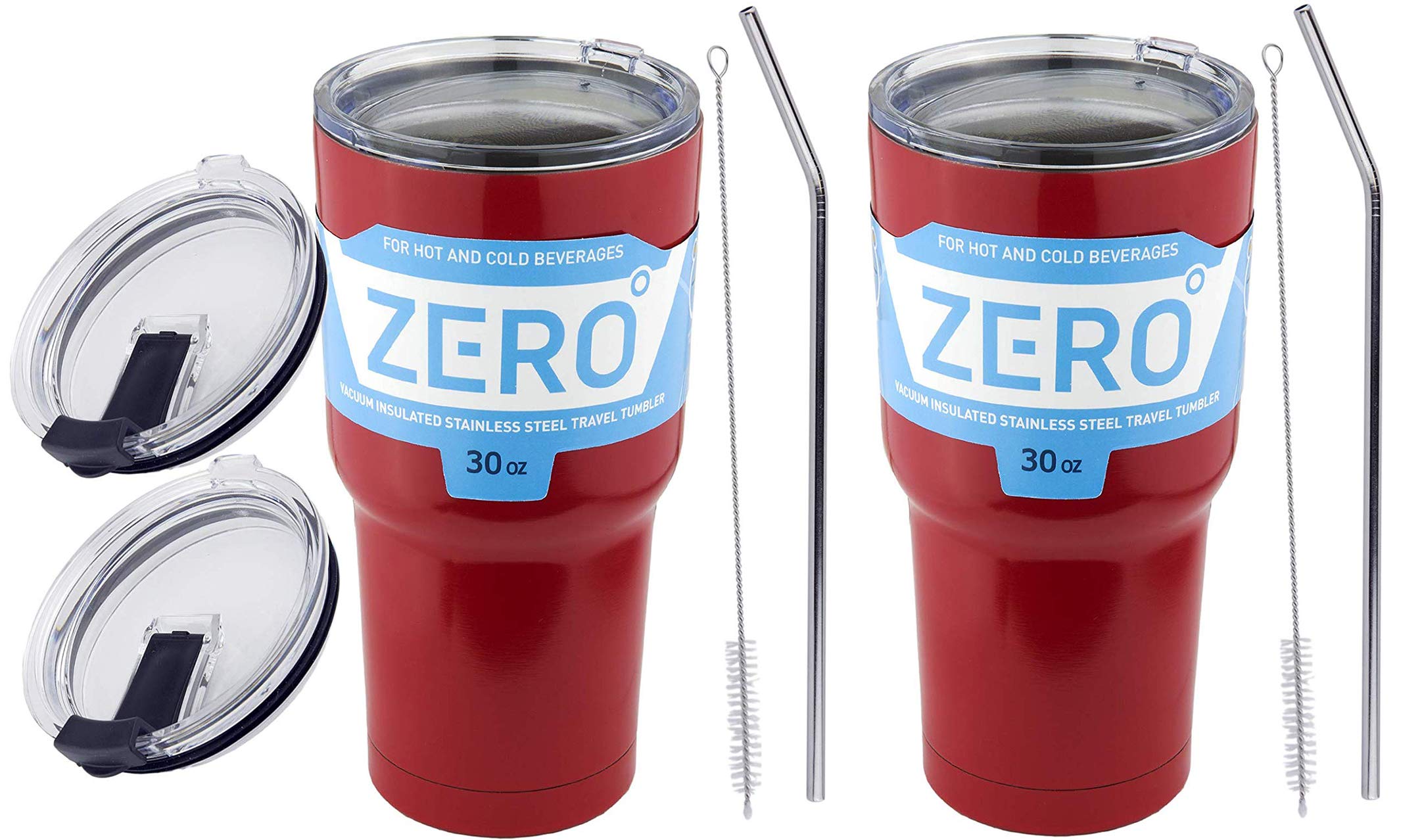 Premium 30oz Stainless Steel Vacuum Insulated Tumbler with Lid - Double Wall Thermal Travel Mug for Hot & Cold Beverages (2 Pack, Red) - Ideal for Coffee, Tea, Camping, Office & Gym Use