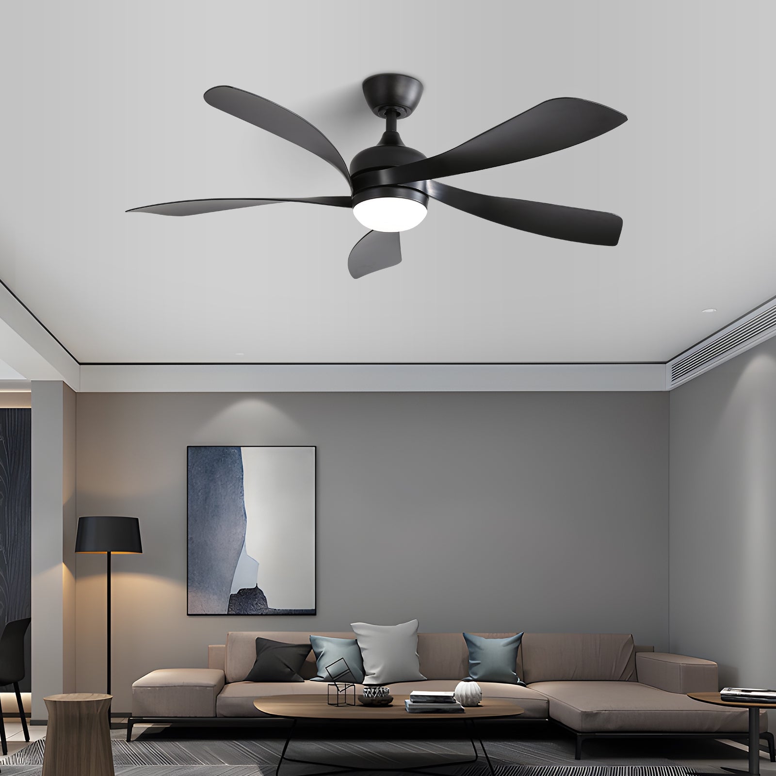 52 Inch Modern Ceiling Fan with Remote Control - 3 Color Dimmable LED Light, 5 ABS Blades, Reversible DC Motor - Perfect for Living Room, Bedroom and Office Spaces