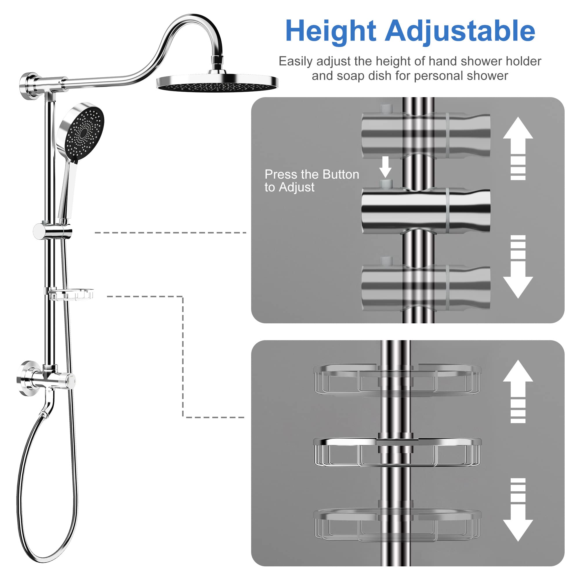 Tearel 9 Inch Rainfall Shower Head and Handheld Shower Combo with Adjustable Slide Bar - Chrome Finish for Luxurious Spa-Like Bathroom Experience | Perfect for Master Bathroom Renovation & Relaxing Shower Time