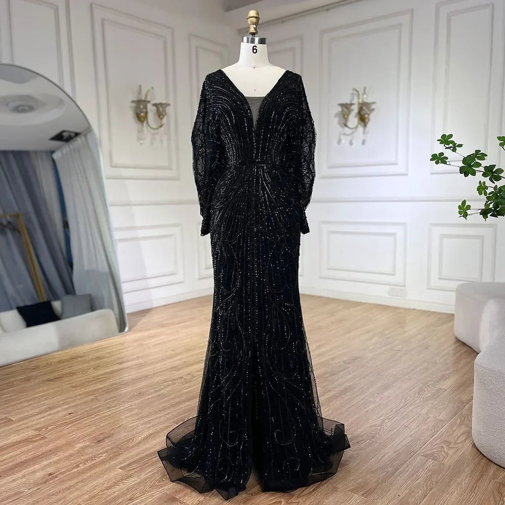 Luxury Arabic Tiffany Mermaid Beaded Evening Dress Gown LA72288A - Elegant Formal Gown for Prom, Wedding, and Red Carpet Events