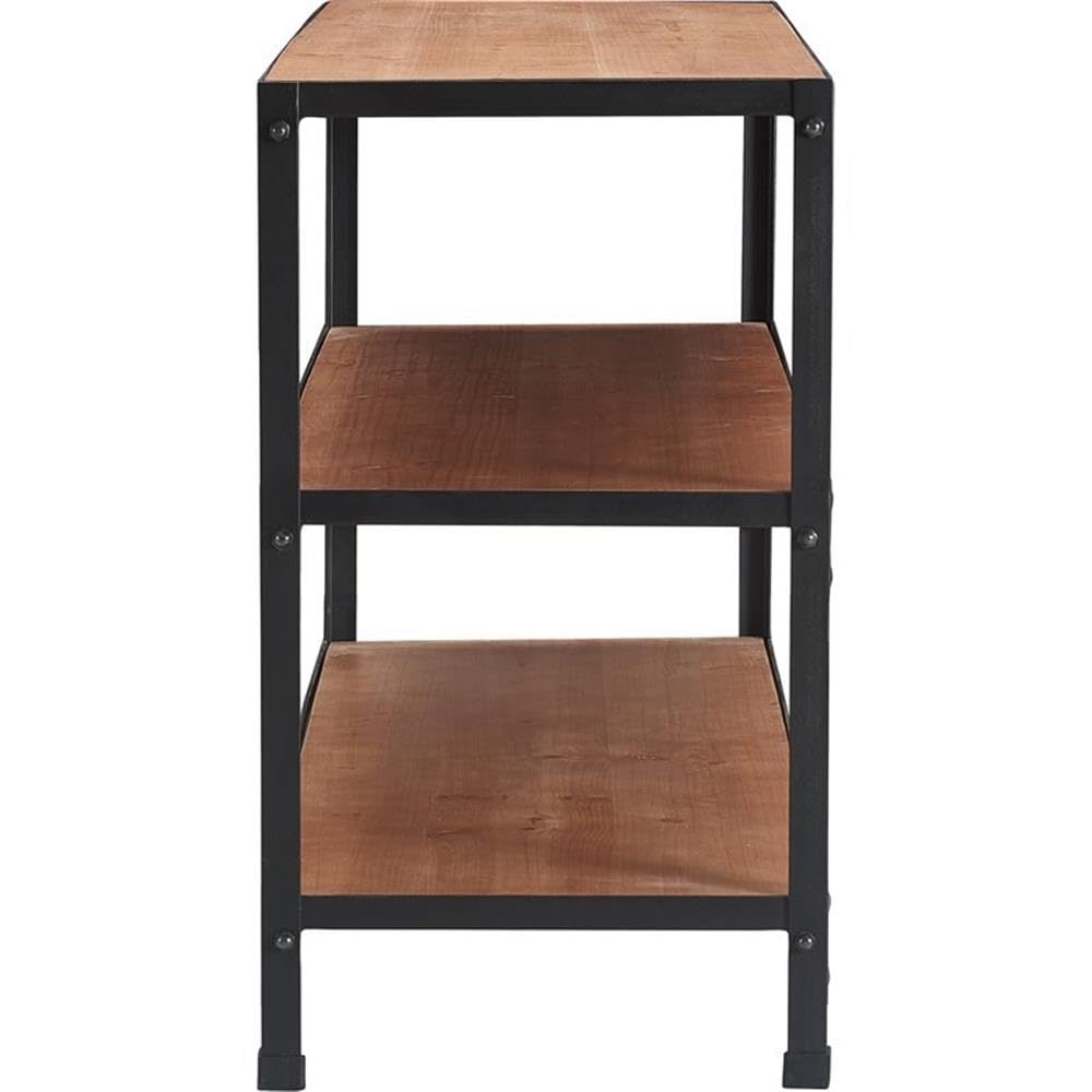 Serta Overland 3-Tier Media Shelf Table - Rustic Wood & Black Metal TV Stand Console for Flat Screen TVs up to 64