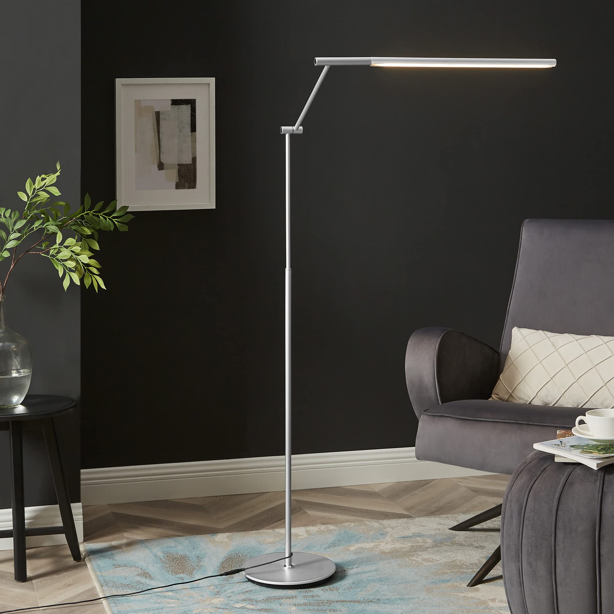Lite Source Tilla Black Metal Adjustable Floor Lamp with LED Touch Control - Modern Reading Light for Living Room, Bedroom & Office