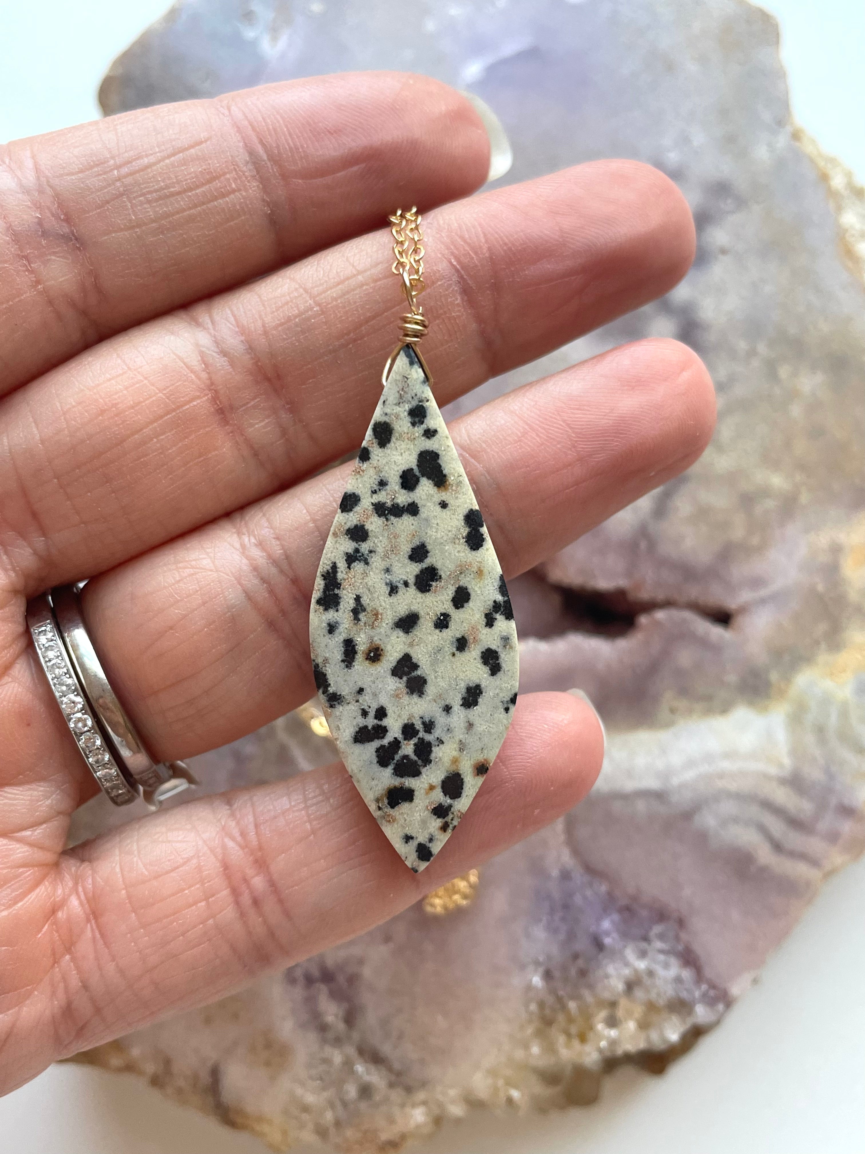 Dalmatian Jasper Pendant Necklace - 14K Gold Filled Healing Stone Jewelry for Women - Perfect for Spiritual Healing, Meditation & Everyday Wear