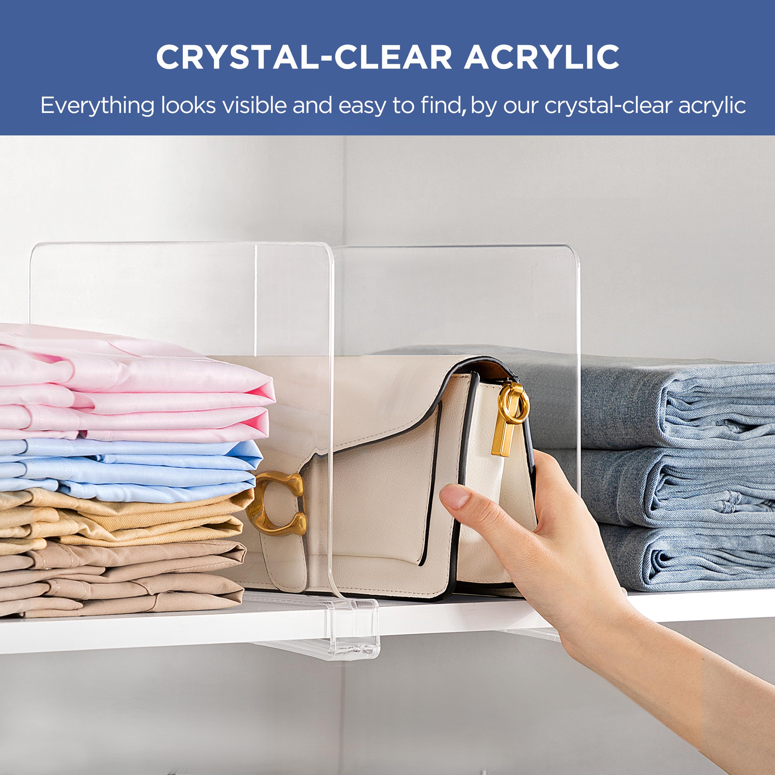 8 Pack 12 Inch Extra Tall Clear Acrylic Shelf Dividers - Closet & Cabinet Organizers for Bedroom, Kitchen, Office - Perfect for Pantry Shelves, Bookcases & Storage Cabinets