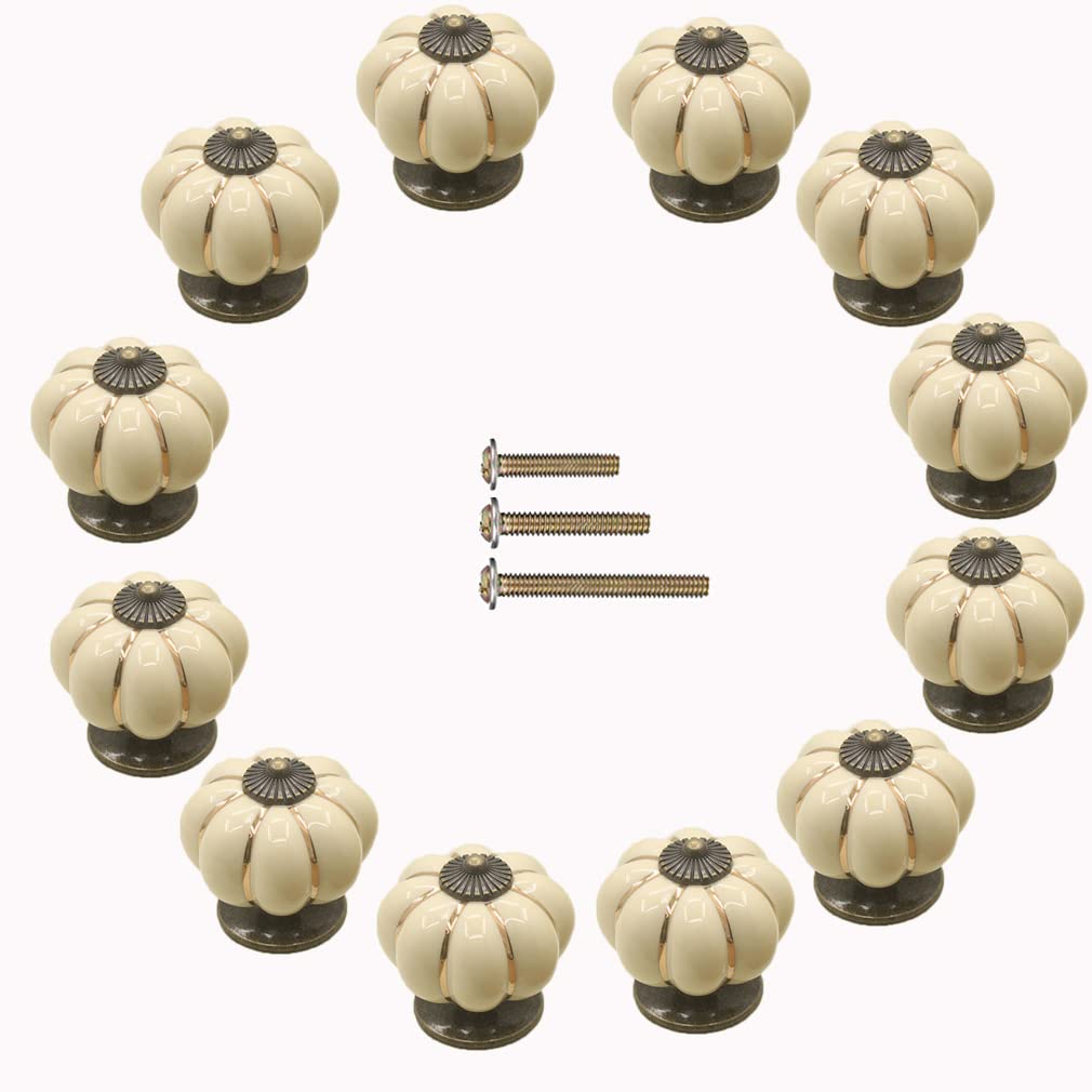 Vintage Ceramic Pumpkin Knobs - 12 Pack for Cabinets & Drawers - Kitchen & Bathroom Decor