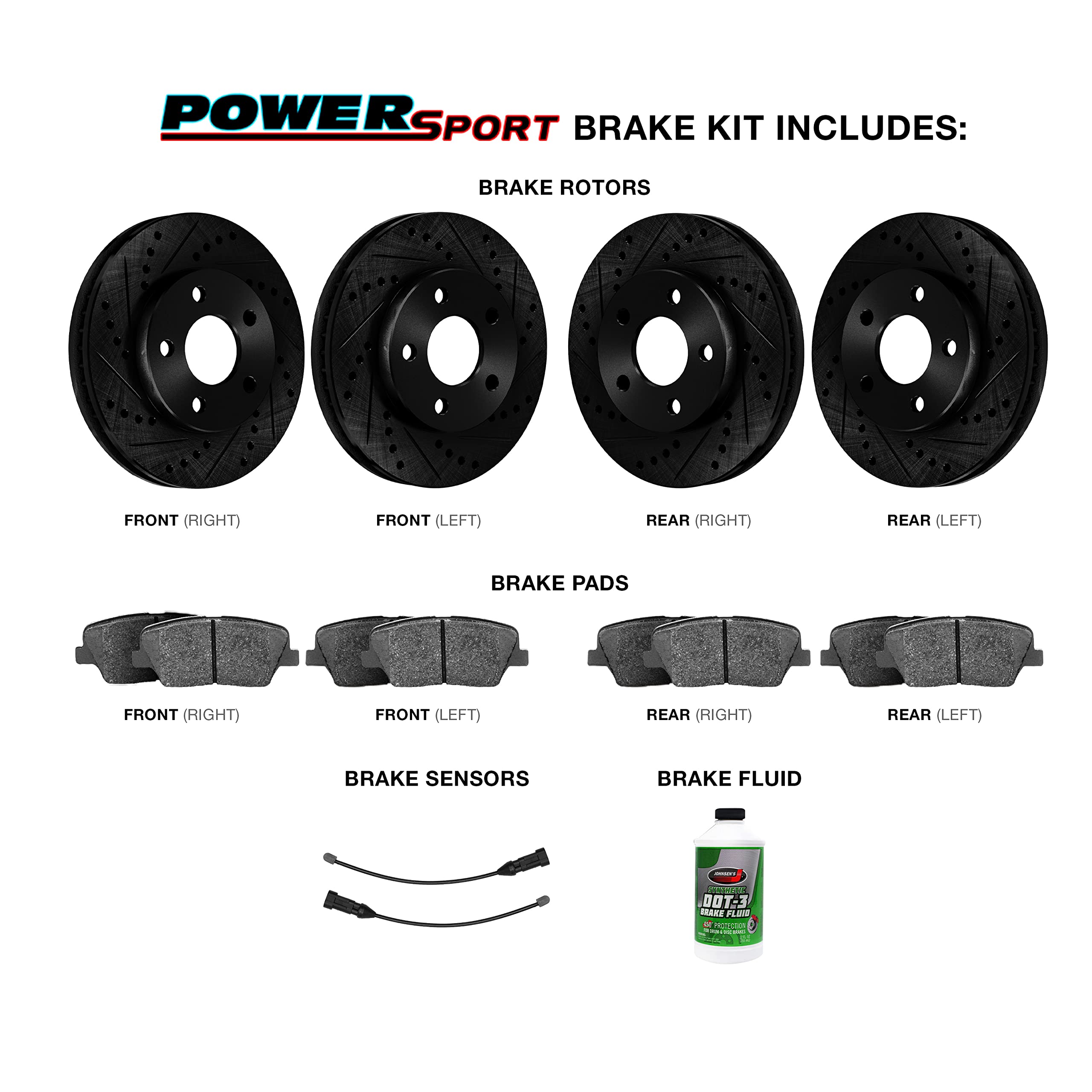 Premium Power Sport Front & Rear Brake Pads & Rotors Kit - High Performance Ceramic Brake Set with Sensor Wire BBCC.31000.62 | Perfect for Motorcycles, ATVs & Off-Road Vehicles | Enhanced Stopping Power & Durability