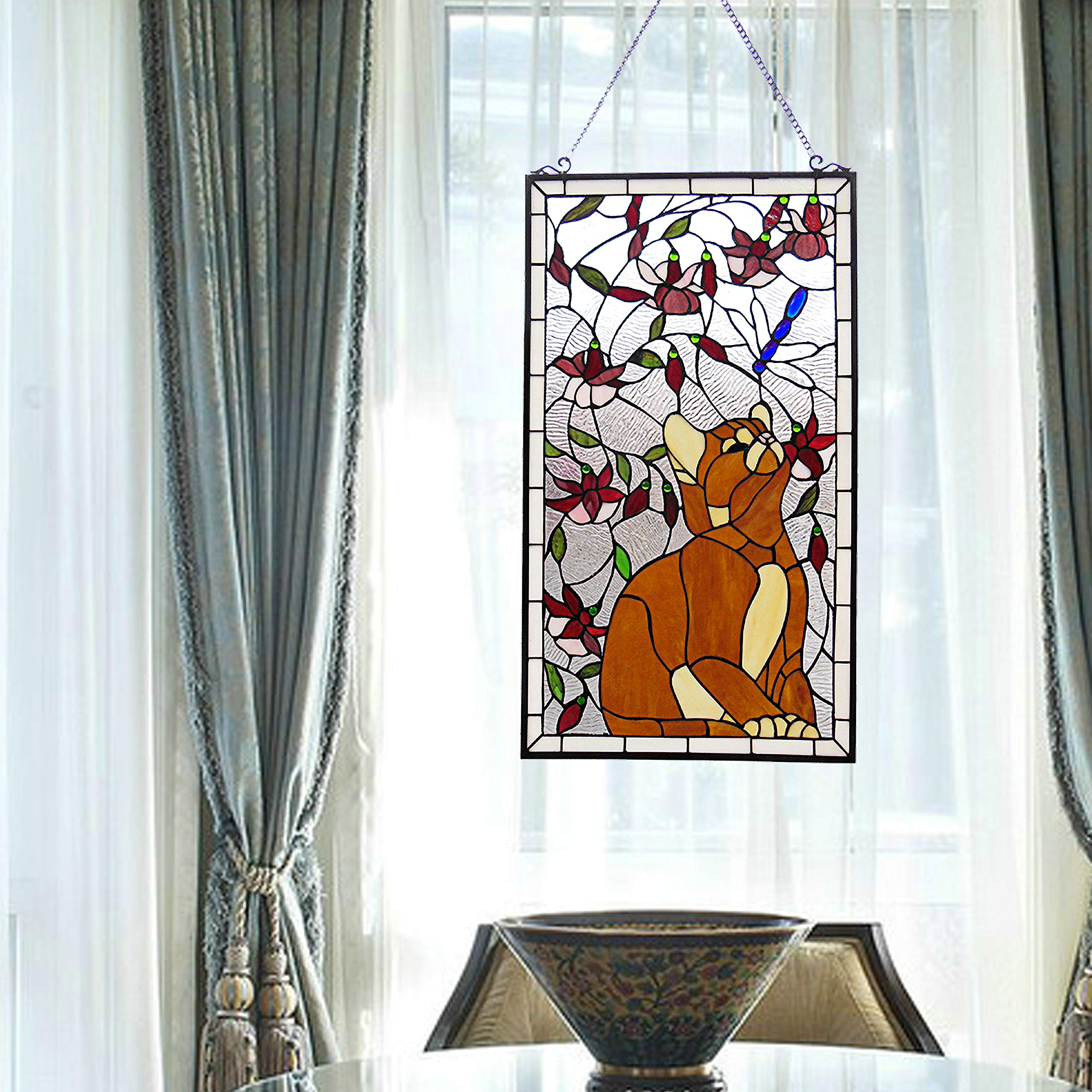 Tiffany Stained Glass Window Panel 18x31 Inches - Handcrafted Art Glass for Home Decor, Church, and Office Windows