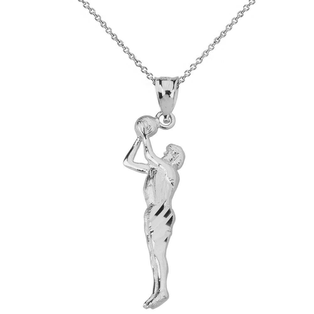 Basketball Player Shooting Sports Pendant Necklace - Sterling Silver Basketball Jewelry for Men & Women - Perfect Gift for Athletes and Fans