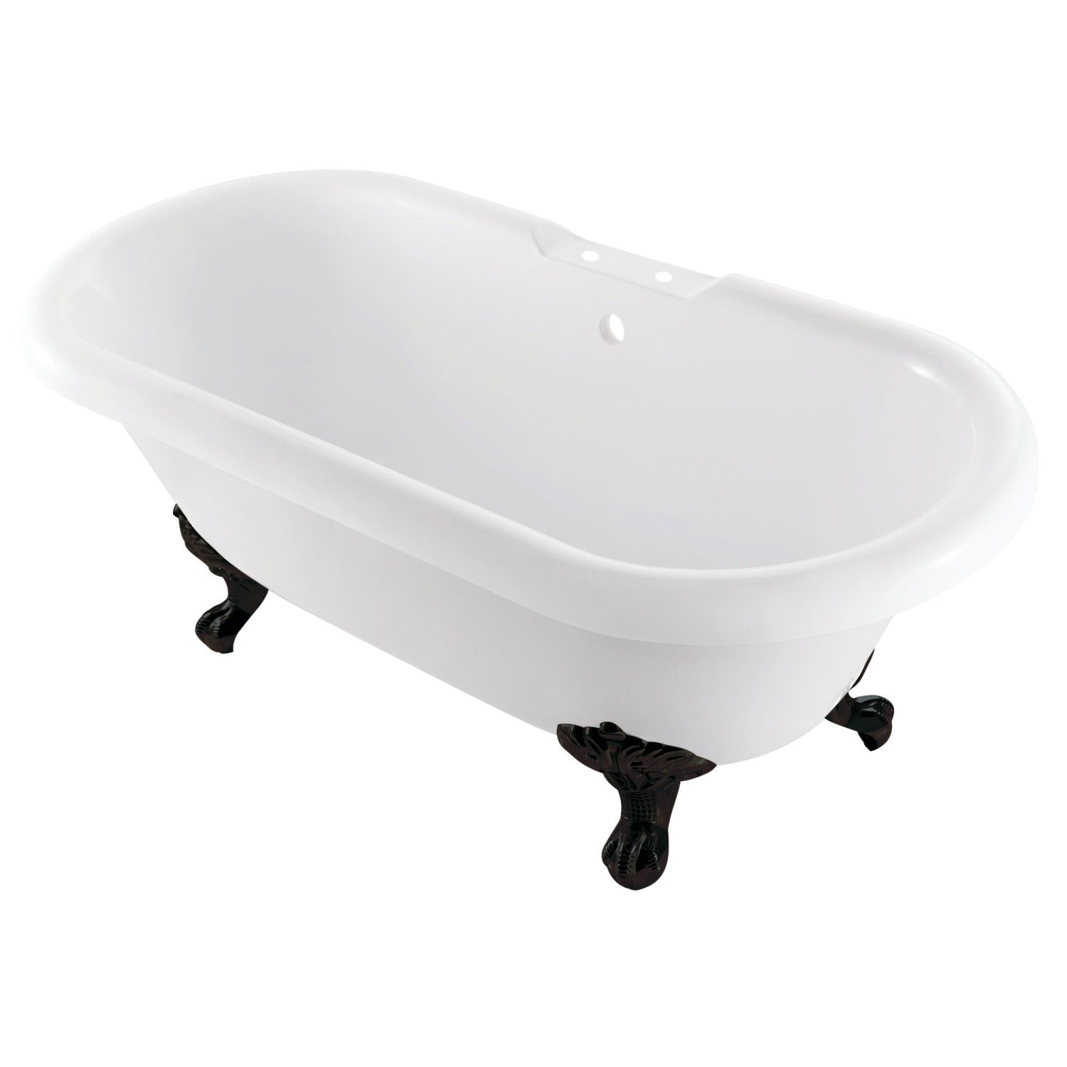 Aqua Eden 67 Inch Acrylic Oval Double Ended Clawfoot Bathtub with 7 Inch Faucet Drillings - Glossy White & Matte Black - Vintage Style Freestanding Tub for Luxury Bathroom & Spa Retreat