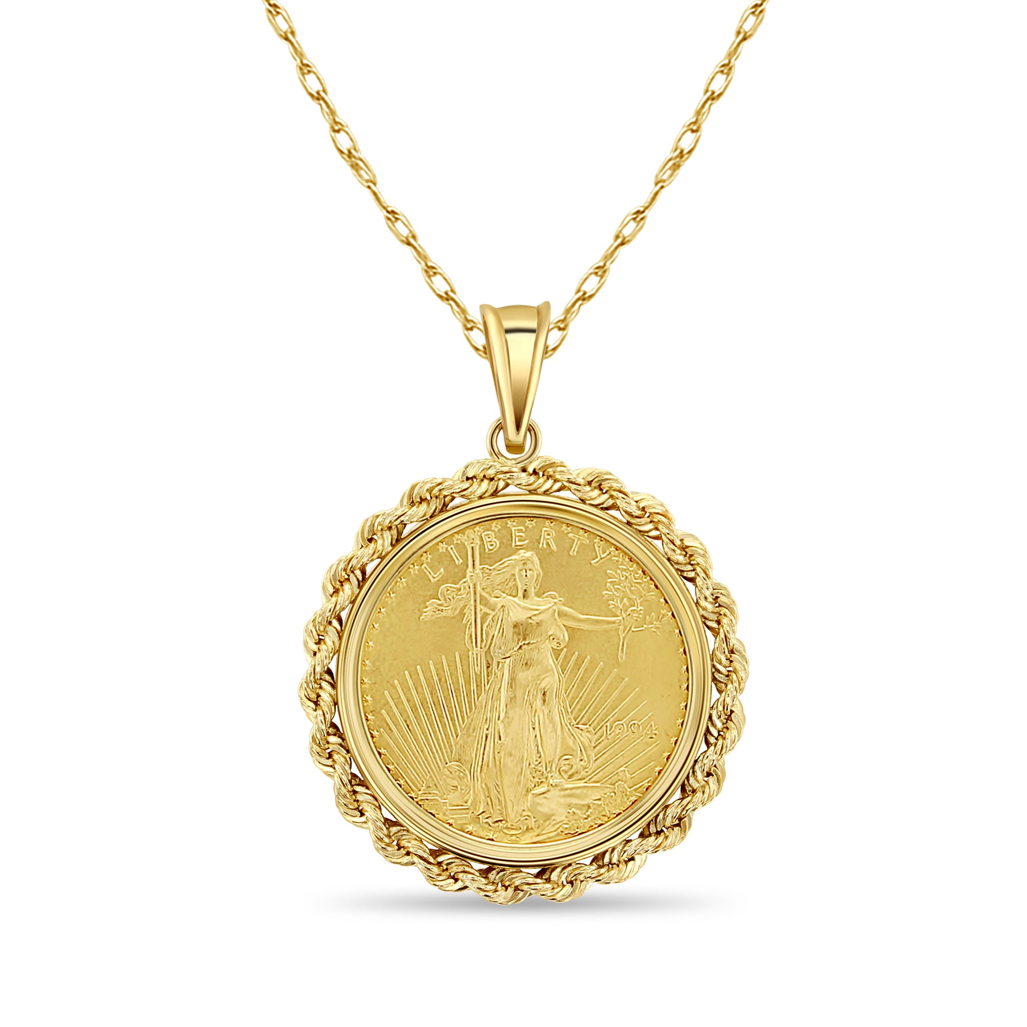 1/2OZ Lady Liberty Flying Eagle Coin Necklace with Rope Bezel - Vintage Silver Jewelry for Women, Unique Collectible Gift for Coin Lovers - Perfect for Casual Wear, Date Nights & Special Occasions