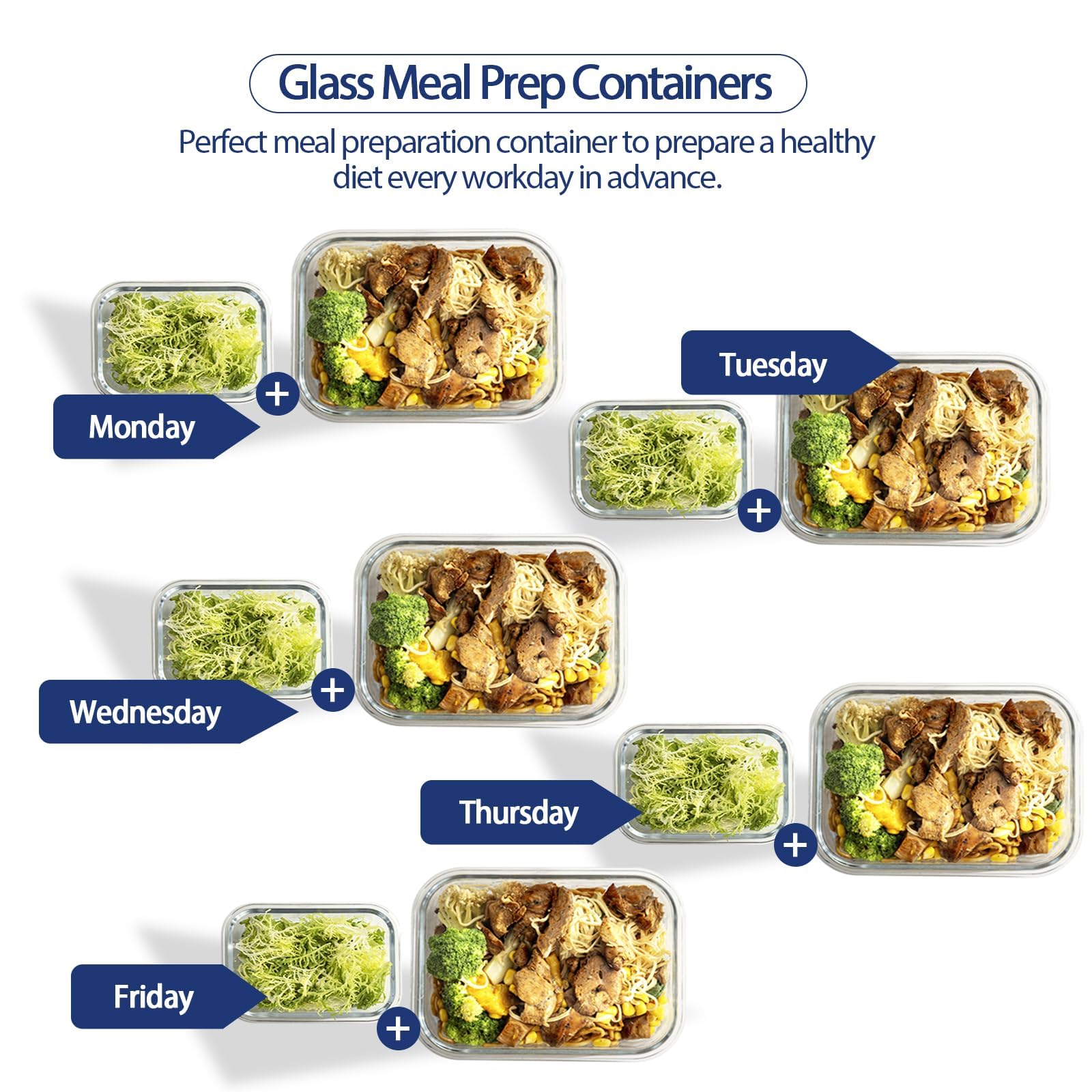 10-Pack Airtight Glass Food Storage Containers with BPA-Free Lids | Meal Prep & Lunch Box | Perfect for Kitchen Organization, Office Lunches & Leftovers Storage