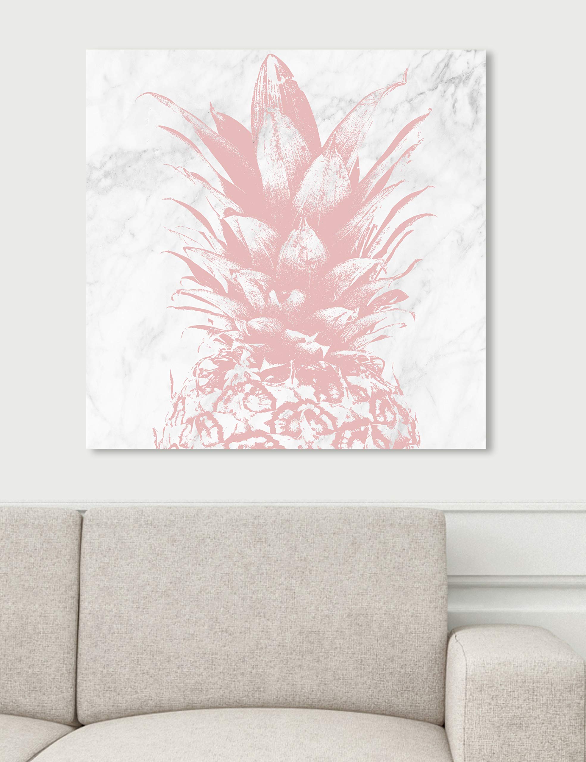 Pastel Pineapple Marble Wall Art Canvas Print - 24x24 Inch Pink & White Kitchen Decor - Modern Food Art for Dining Room, Cafe & Home Decoration