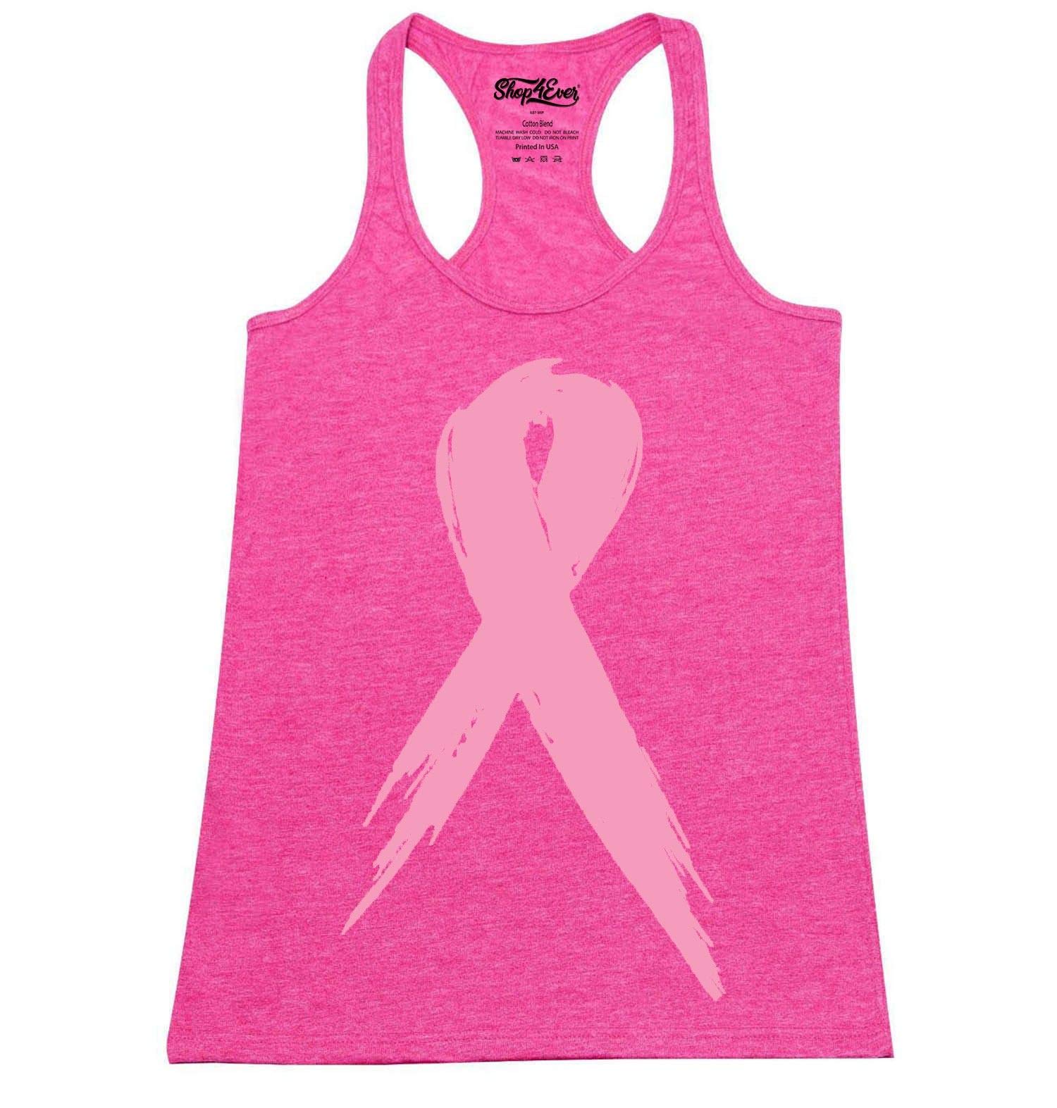 Shop4Ever Pink Breast Cancer Awareness Ribbon Women's Racerback Tank Top - Slim Fit Workout Shirt for Running, Yoga & Gym