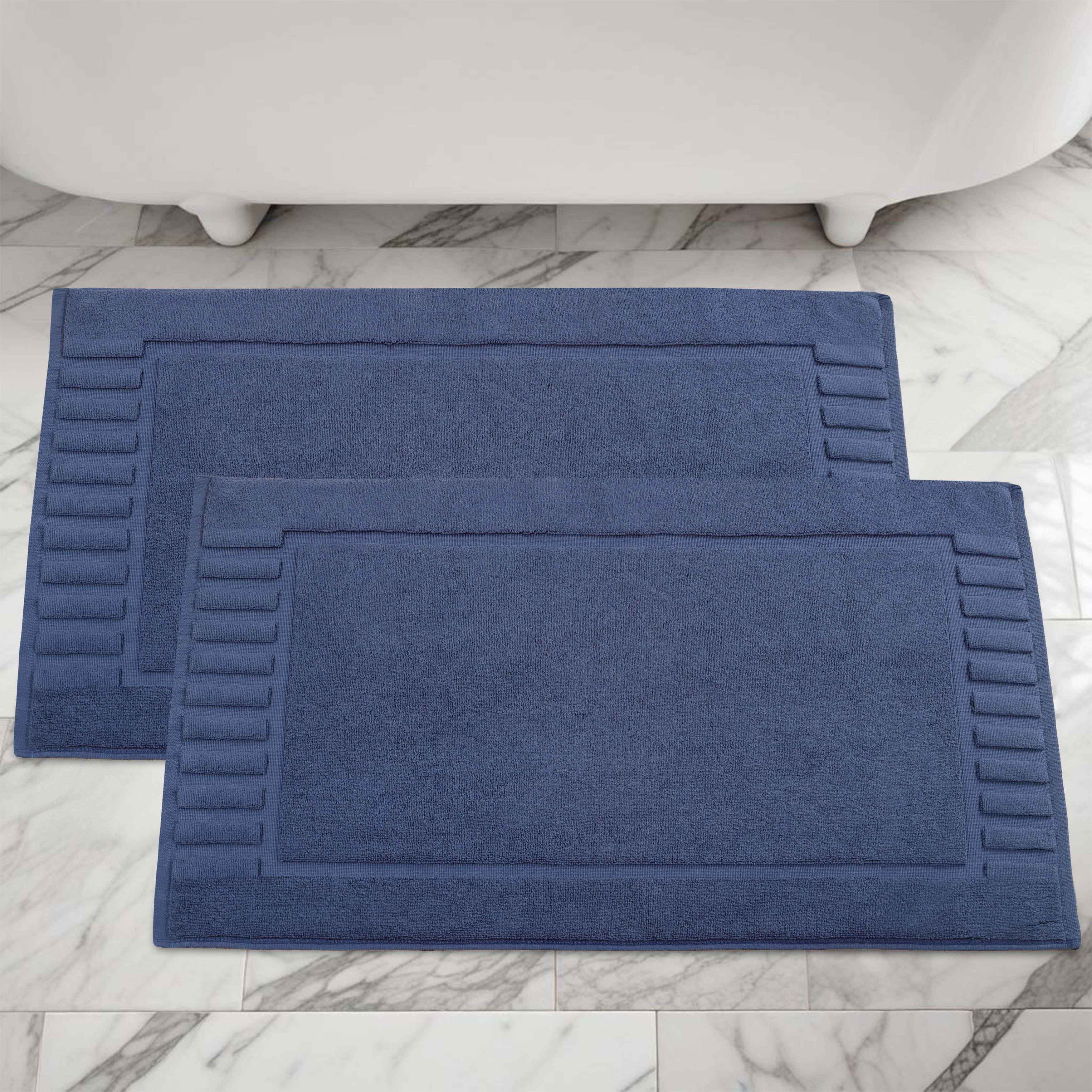 Premium Cotton Modern Geometric Border Absorbent Bath Mat Set of 2 - Non-Slip Soft Bathroom Rug for Bathroom Floor, Shower, Vanity Area - Home Decor Essentials