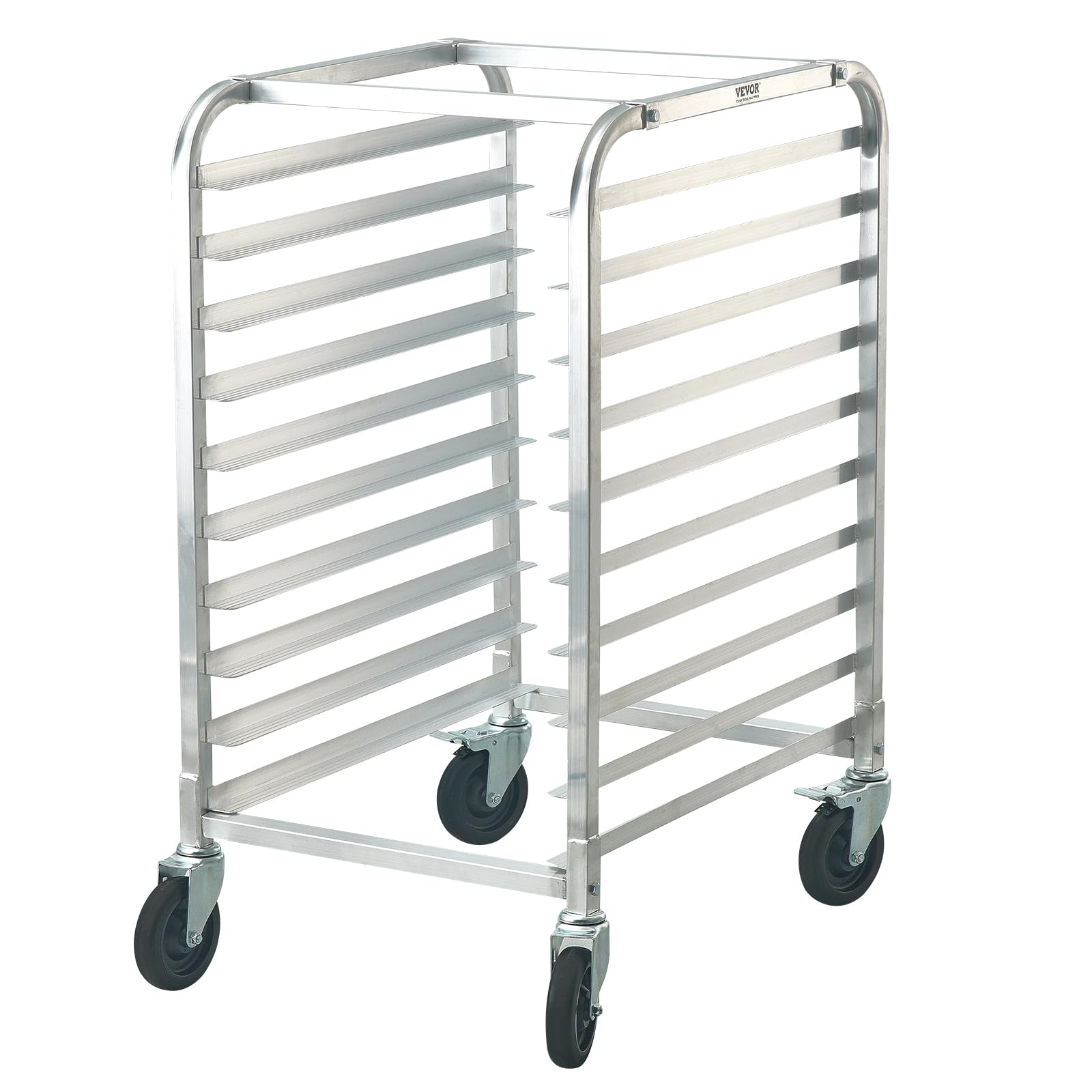 VEVOR 10-Tier Commercial Bun Pan Rack with Brake Wheels - Aluminum Bakery Storage Cart for Half & Full Sheet Pans - Heavy Duty Kitchen Speed Rack for Bread, Pastry, and Baking Equipment (26