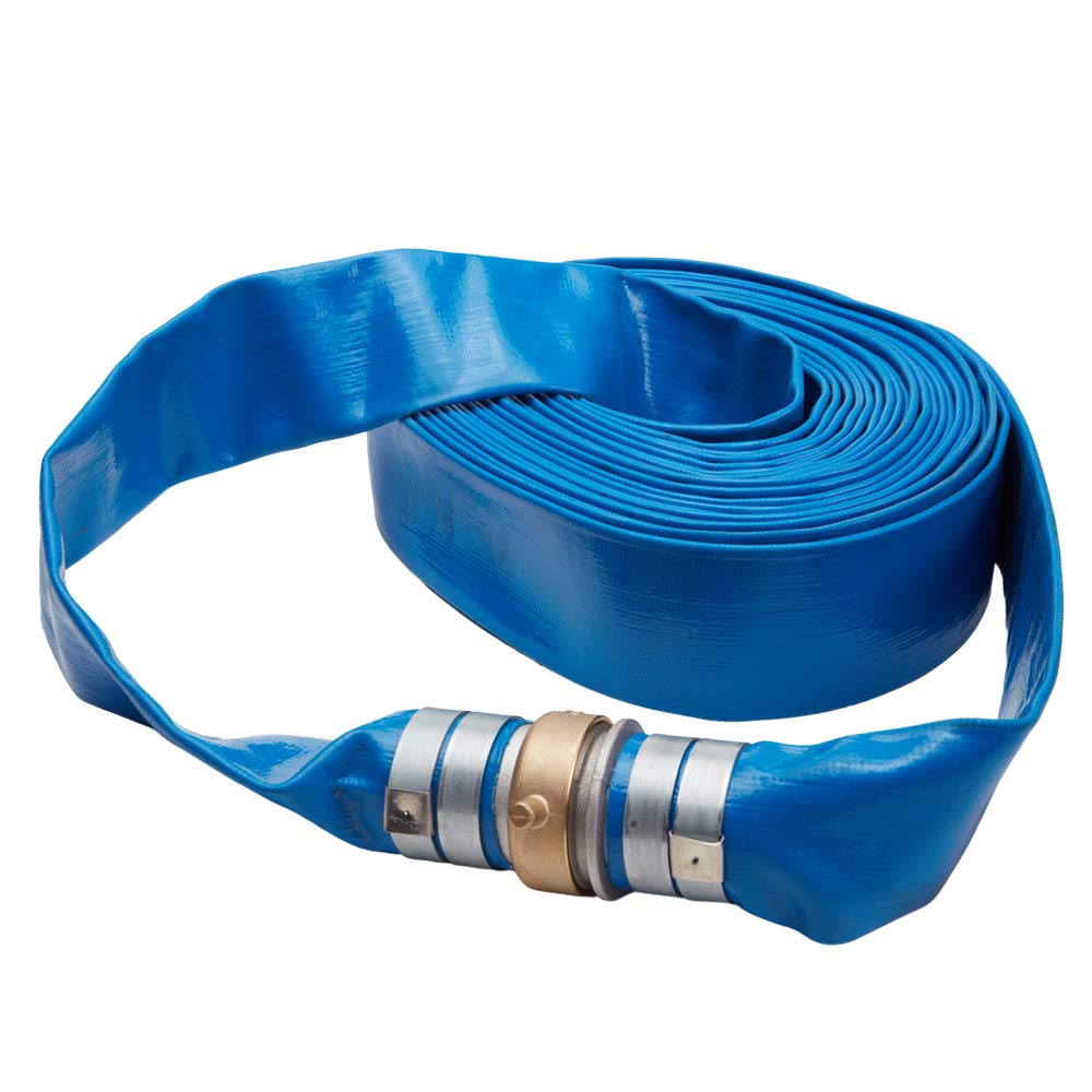 1-1/2 Inch x 50 Feet Blue PVC Pool Pump Hose - Heavy Duty Backwash Filter Discharge Drain Hose - Flexible Lay Flat Water Hose for Swimming Pools, Hot Tubs, and Water Transfer - Ideal for Trash Pumps and Industrial Use
