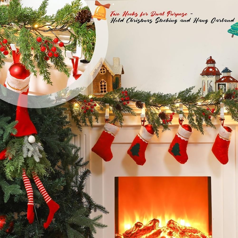 2 in 1 Christmas Garland and Stocking Mantel Hangers - Dual Hook Design for Holiday Decorations - Black Set of 4 - Perfect for Fireplace Mantle Decor and Festive Home Styling