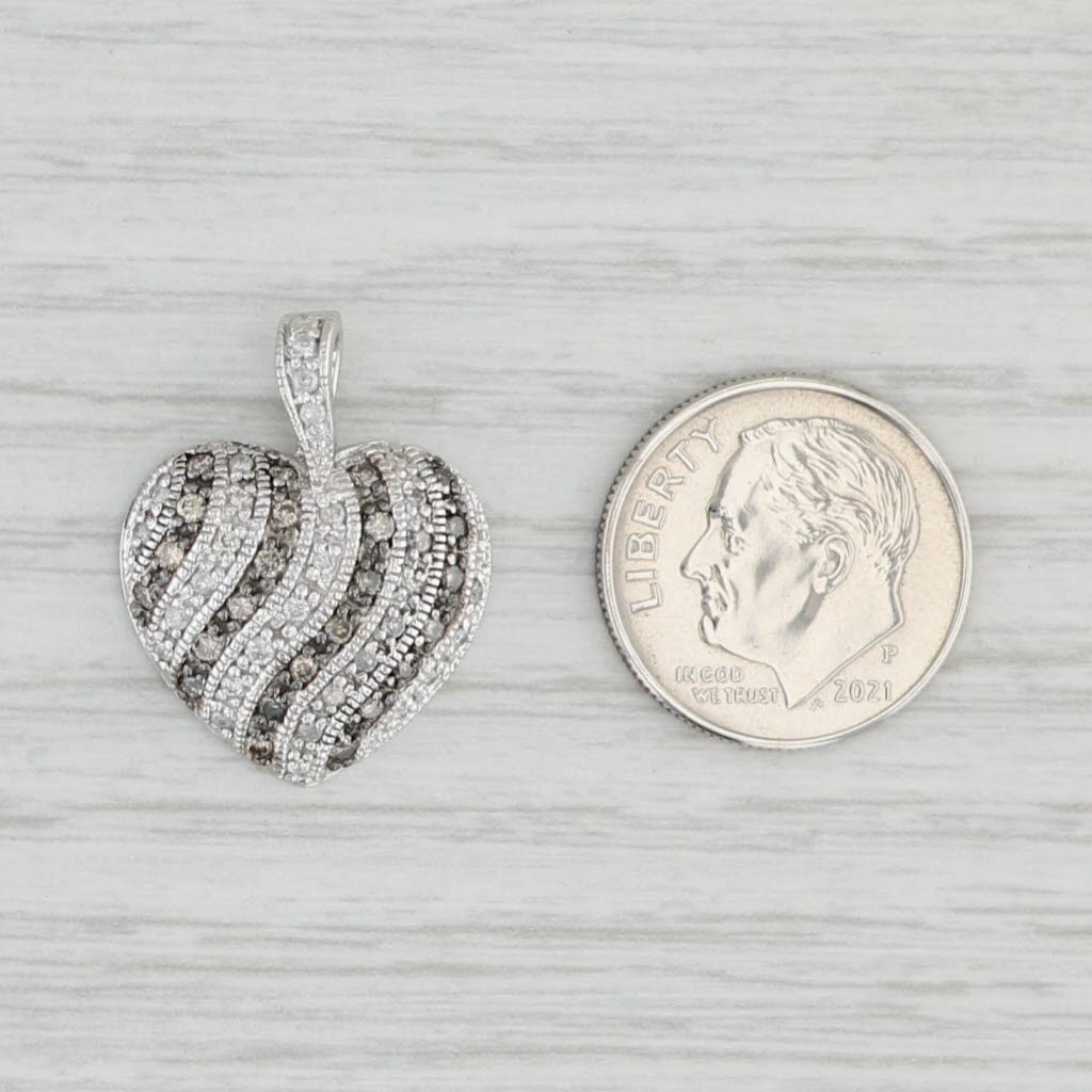 0.47ctw Brown & White Diamond Striped Heart Pendant in 14k White Gold | Elegant Jewelry Gift for Valentine's Day, Anniversary & Special Occasions