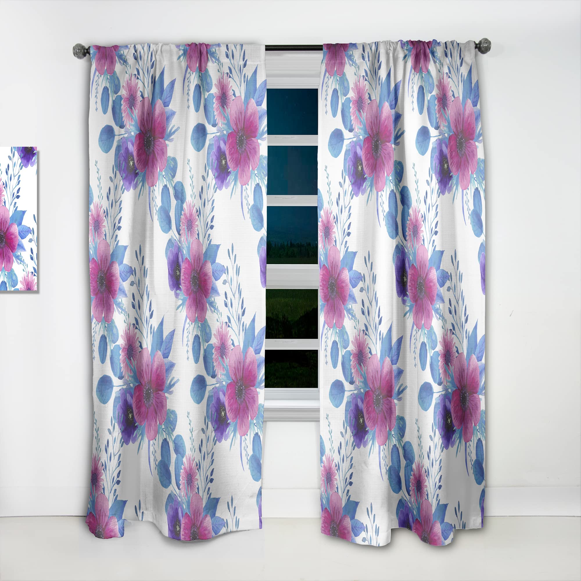 DesignQ Thermal Insulated Curtains - Purple Pansy & Floral Pattern Single Panel (52x84 inches) for Bedroom & Living Room - Blackout Drapes for Privacy, Energy Saving & Home Decor