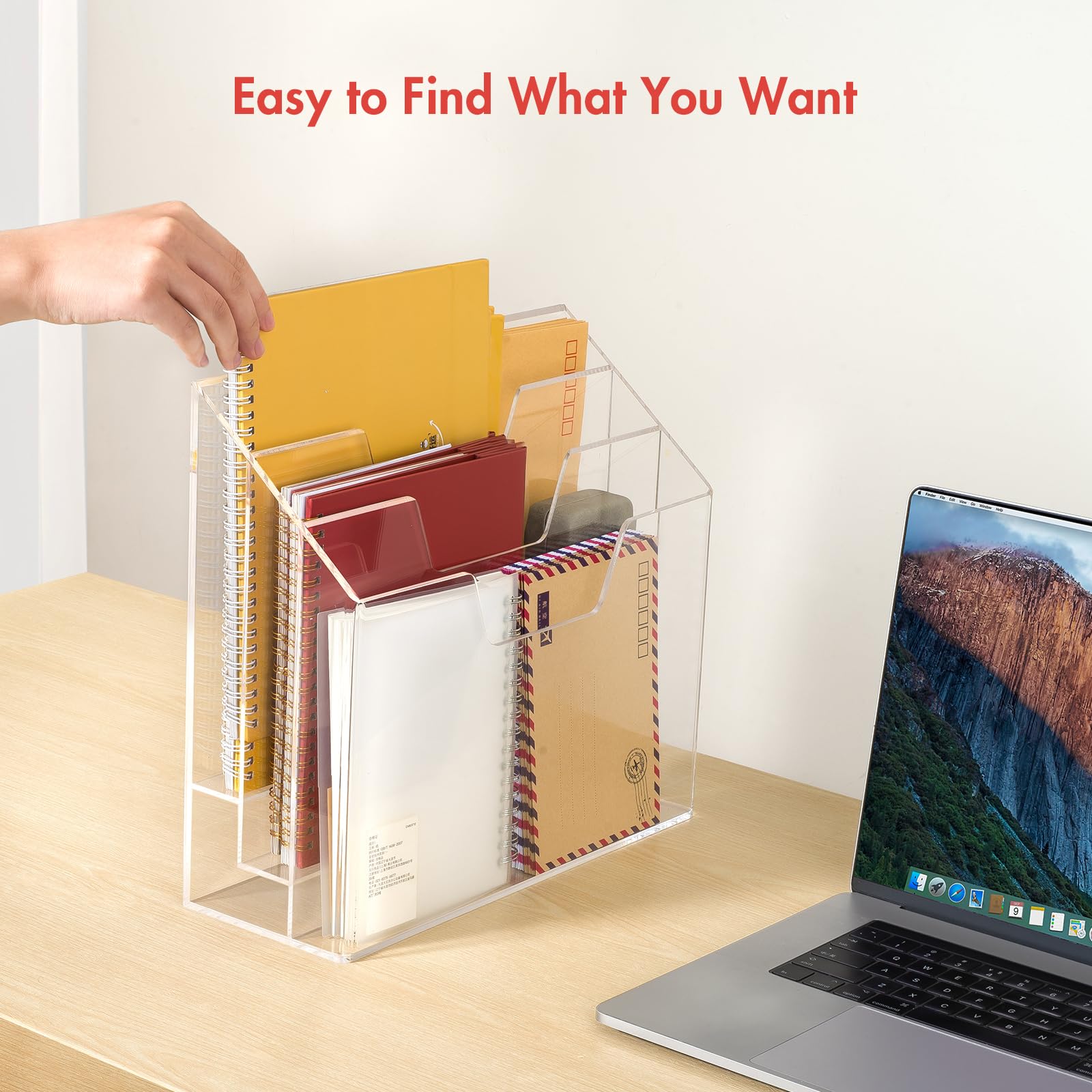 BEYGORM 3-Tier Acrylic File Folder Holder Organizer - Clear Wall Mount & Desktop Magazine Storage for Office & Home - Vertical Upright File Organizer for Documents, Bills, Mail - Perfect Desk Organizer for Small Spaces