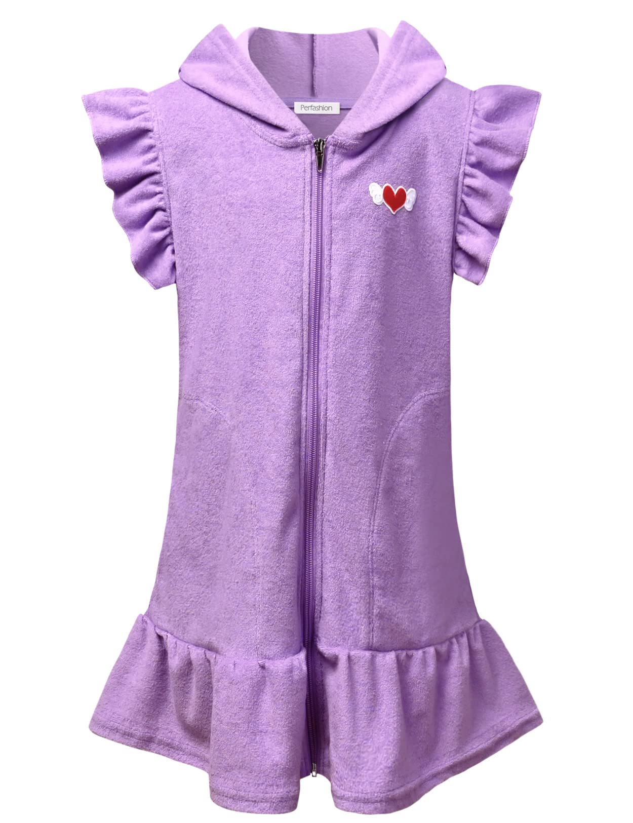 **Perfashion Girls' Terry Hooded Zip-Up Swim Cover Up - Soft Beachwear for Kids - Perfect for Poolside, Beach Trips & Summer Vacations**