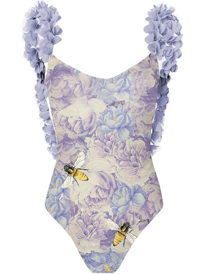Sexy Petal Trim One Piece Swimsuit with Cover Up - Backless Push Up Bikini Set for Women, Luxury Summer Beachwear for Holiday & Pool Party