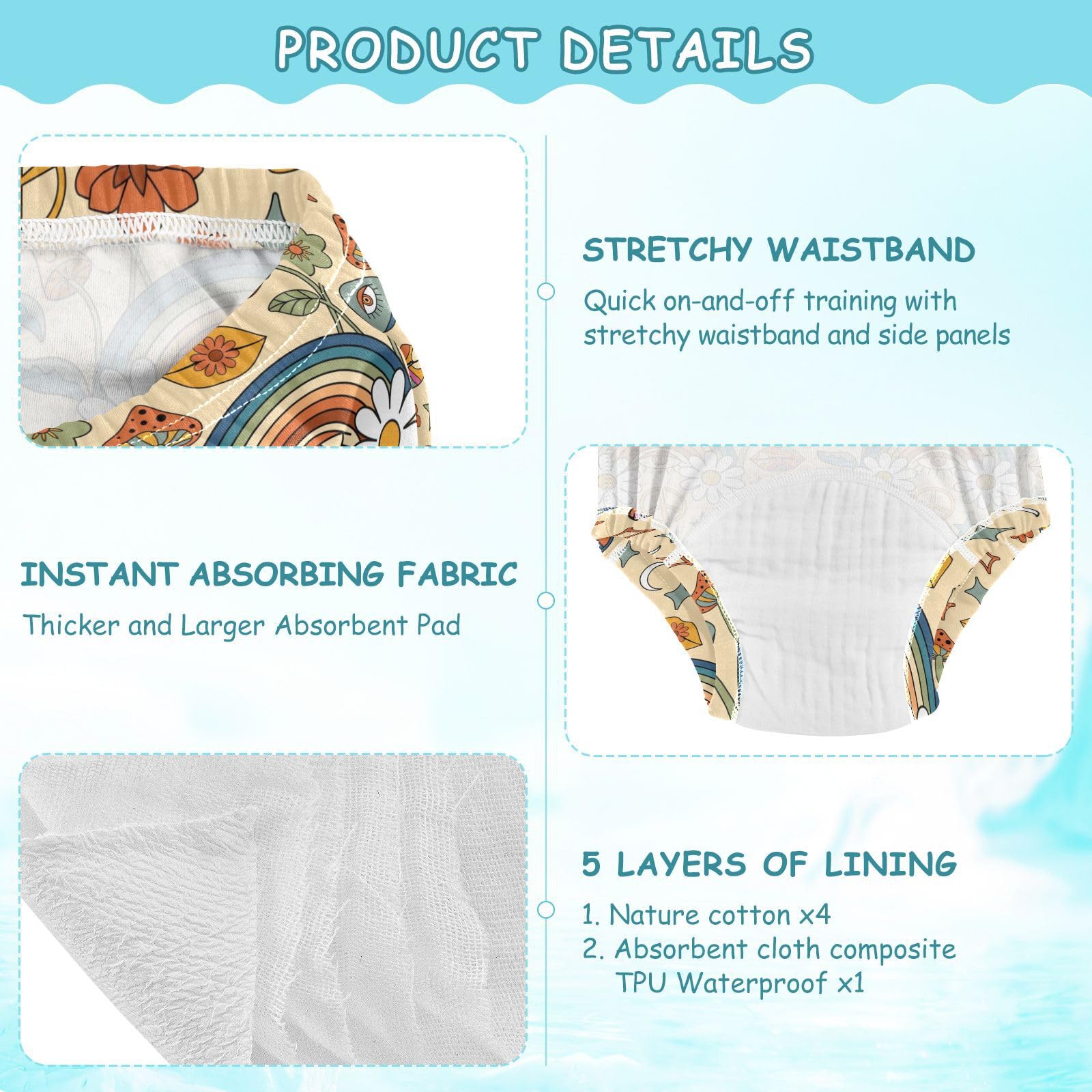 Rainbow Eye Safari Mushroom Potty Training Shorts for Toddlers - Soft Cotton Training Underwear for Little Boys - Perfect for Daycare, Home & Travel Use