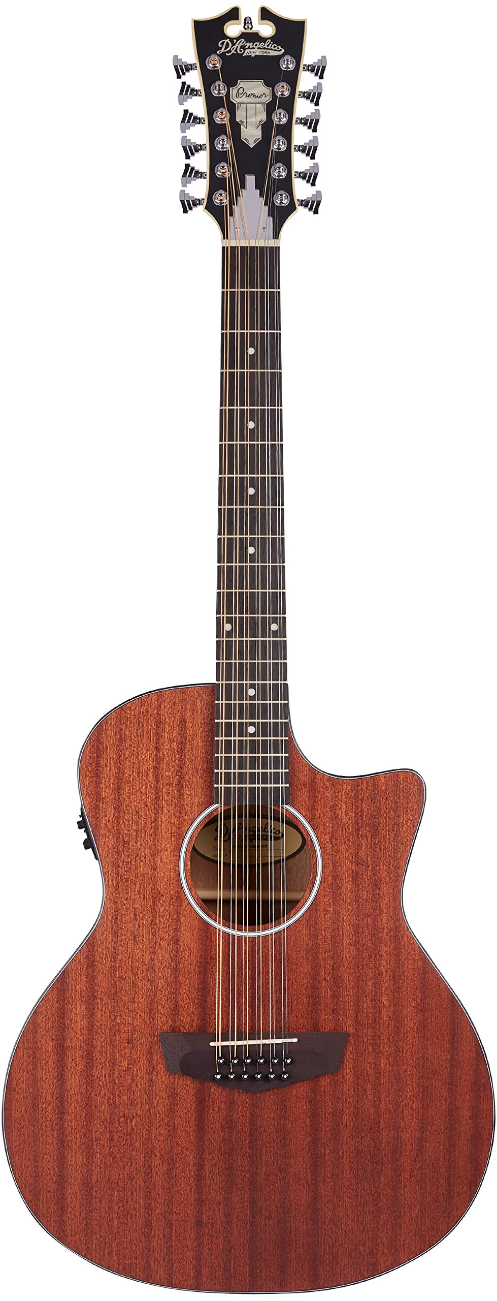 D'Angelico Electro 12 String Acoustic-Electric Guitar - Right Handed, Natural Mahogany Finish (DAPLSG212MAHCP) | Perfect for Stage Performances & Studio Recording