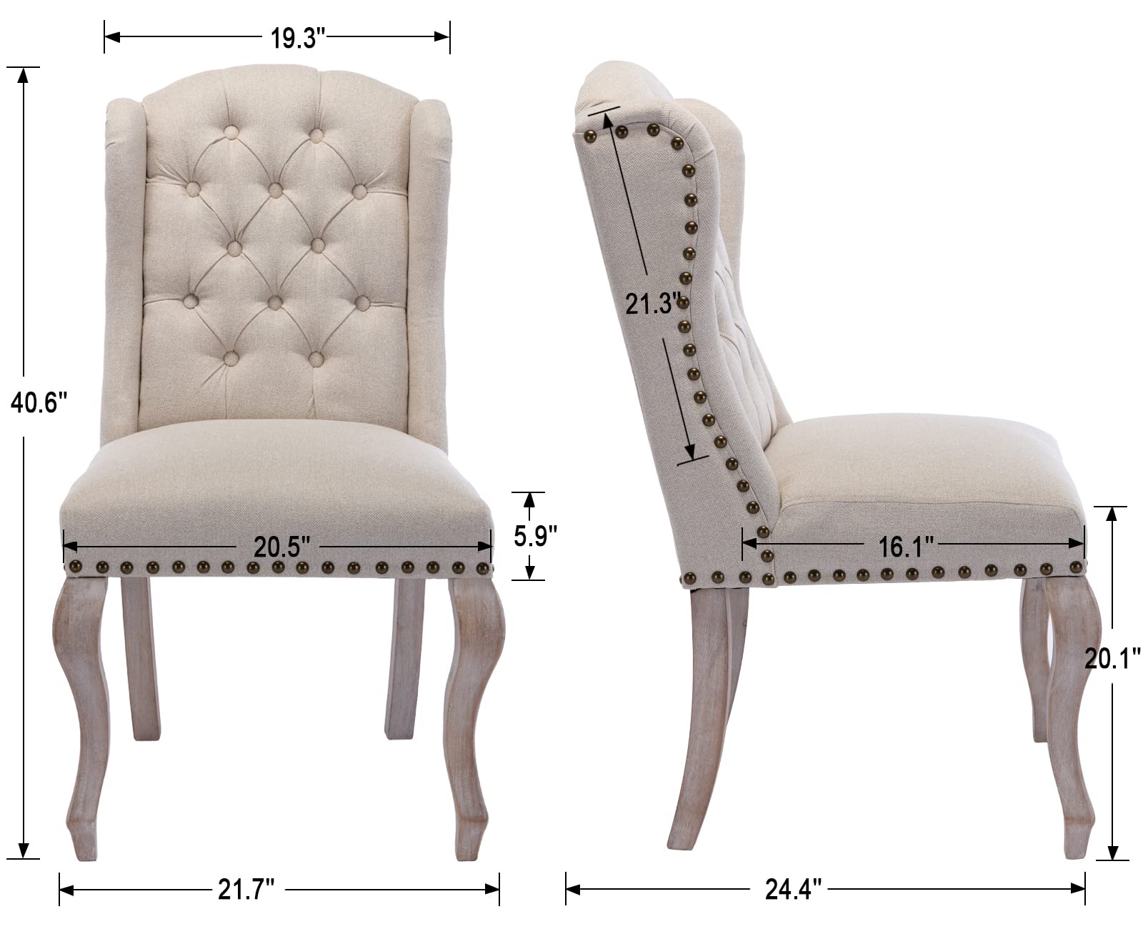 Farmhouse Upholstered Dining Chairs Set of 2 - Cream Tufted Fabric Accent Chairs with Wooden Legs for Kitchen, Dining Room, Living Room & Bedroom - Perfect for Farmhouse Decor, Family Gatherings and Cozy Home Dining