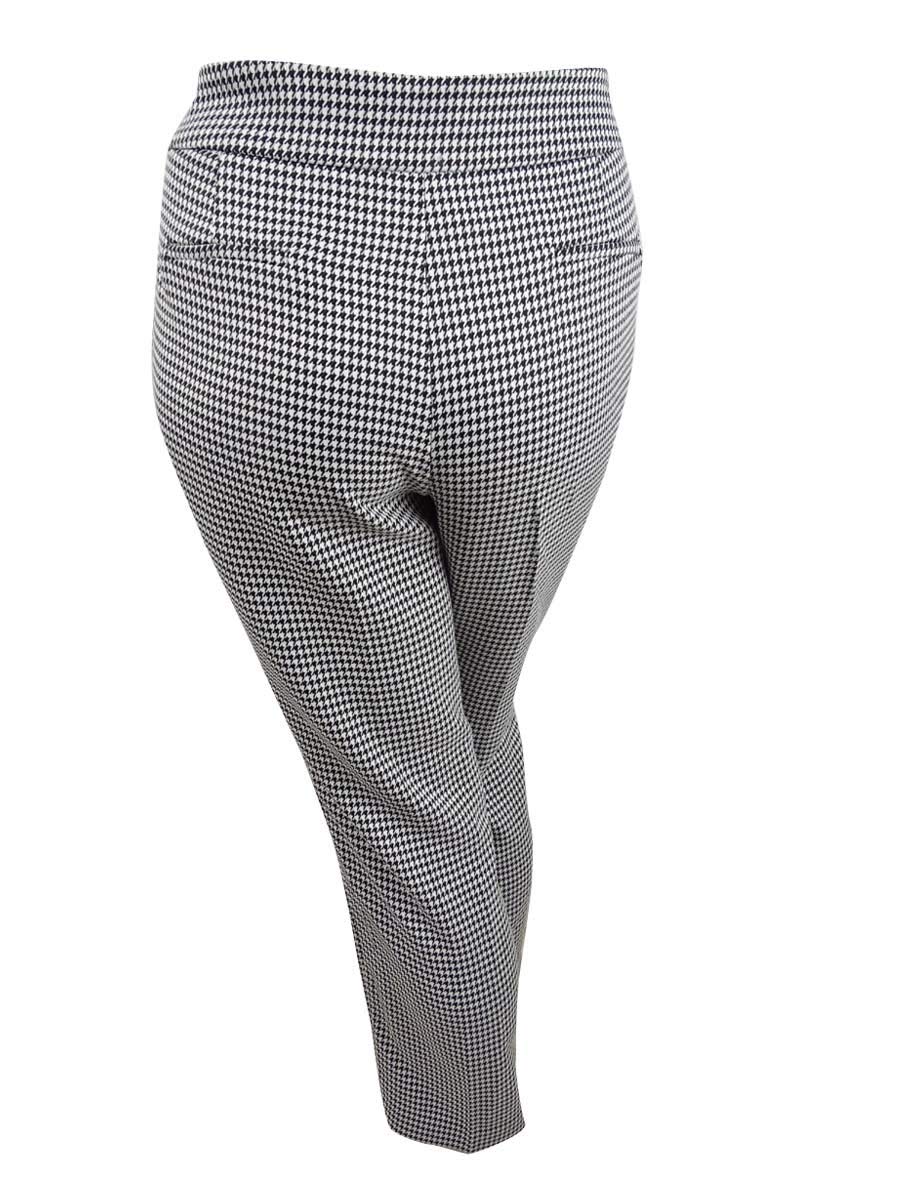 Kasper Women's Plus Size Houndstooth Print Straight Leg Dress Pants - 24W Black & White - Office Work, Business Casual & Professional Attire