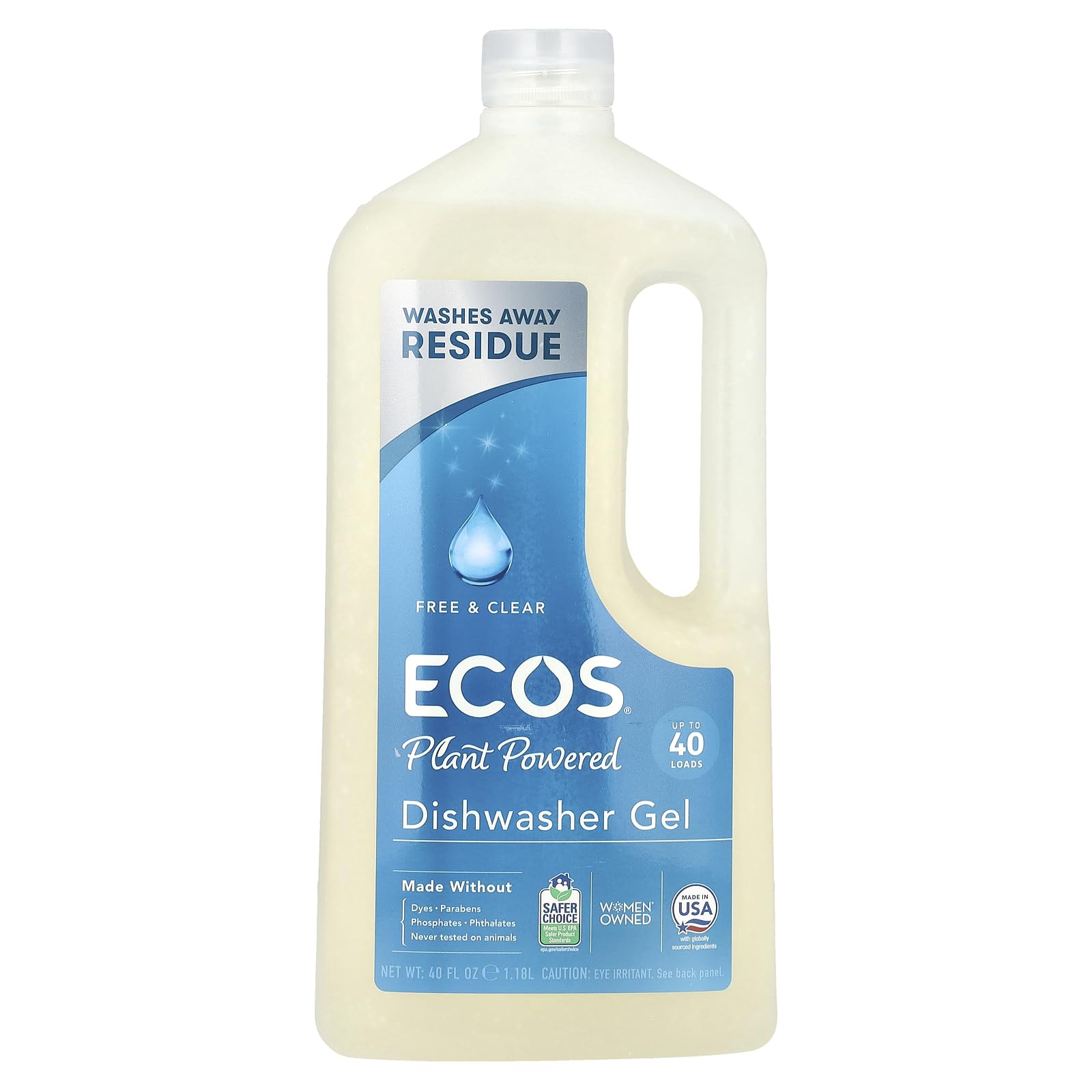 ECOS Free & Clear Plant-Powered Dish Gel - 40 fl oz | Eco-Friendly, Hypoallergenic Dish Soap for Sensitive Skin | Perfect for Hand Washing Dishes, Pots & Pans