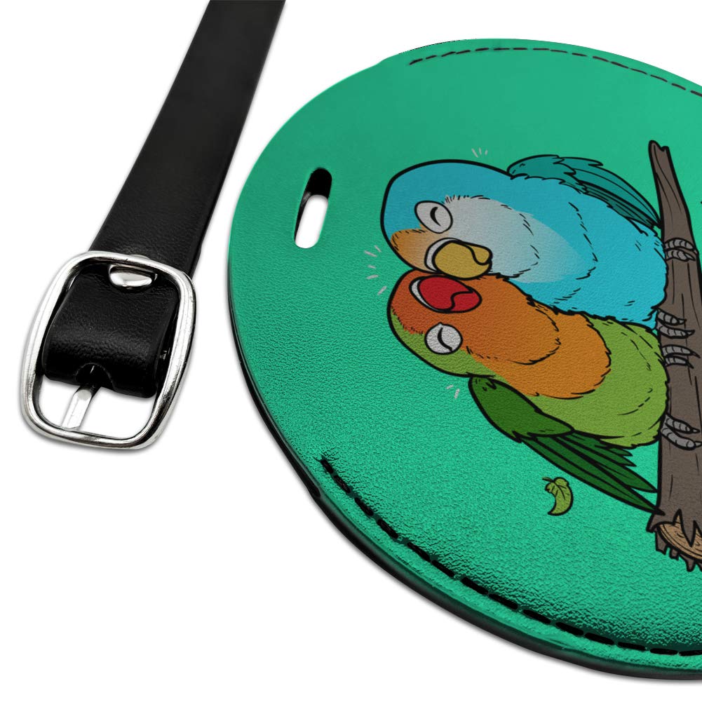 Personalized Round Leather Luggage Tag - Custom Engraved 1 Line Lovebirds ID Card Holder for Travel Bags & Suitcases - Perfect for Couples, Honeymoon & Anniversary Trips