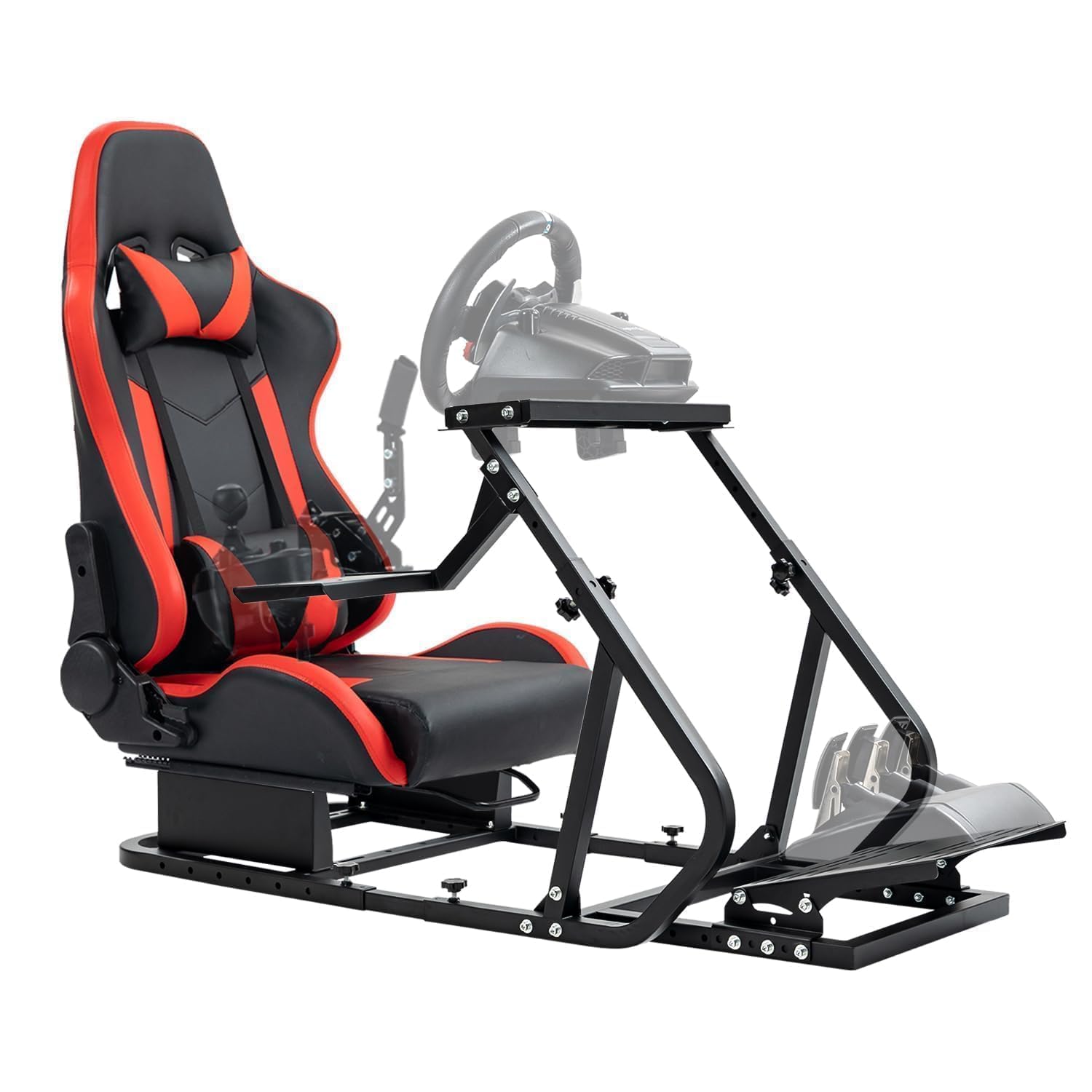 Anman Adjustable Racing Simulator Cockpit with Seat - Compatible with Logitech G29 G920 G923, Thrustmaster T-GT T248 T80 T300, Moza Wheels | Universal Racing Wheel Stand for PC & Console Gaming | Perfect for Home Racing Simulator Setup & Esports Training