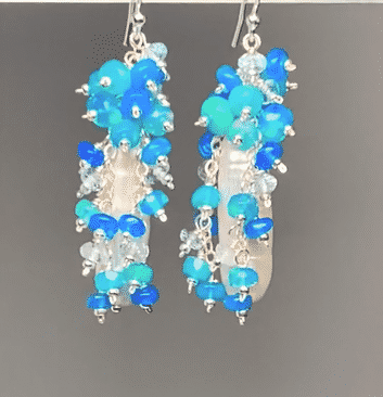 White Biwa Pearl & Aqua Blue Opal Cluster Earrings in Sterling Silver - Elegant Dangle Earrings for Women, Perfect for Weddings, Parties & Special Occasions