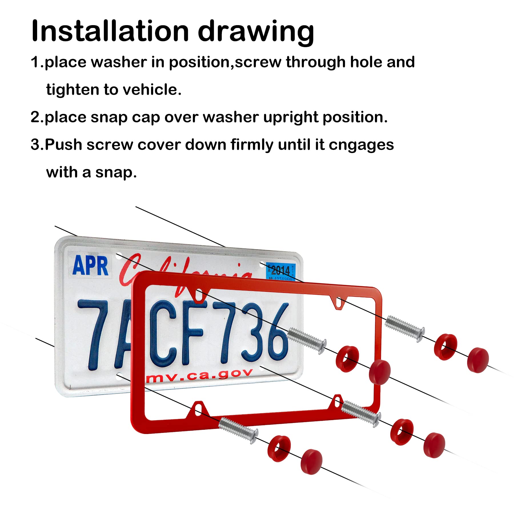 Premium 2-Pack Stainless Steel License Plate Frames for US Vehicles - 4 Hole Design with Included Screws, Washers & Caps - Durable Car Exterior Accessories (Red) - Perfect for Customization & Vehicle Protection in All Weather Conditions