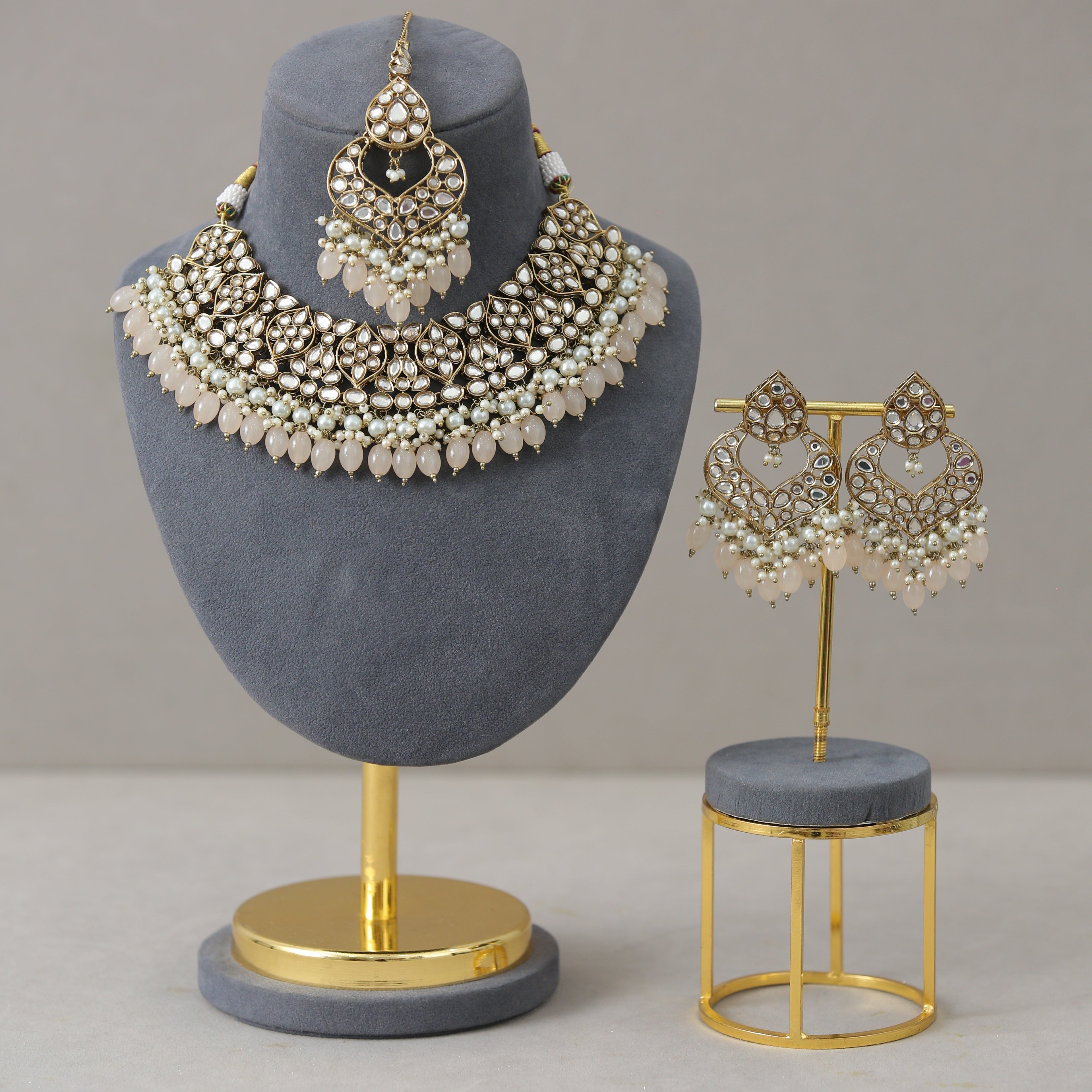 Kaira Polki Full Set Jewelry - Exquisite Indian Bridal Necklace Set for Weddings & Special Occasions
