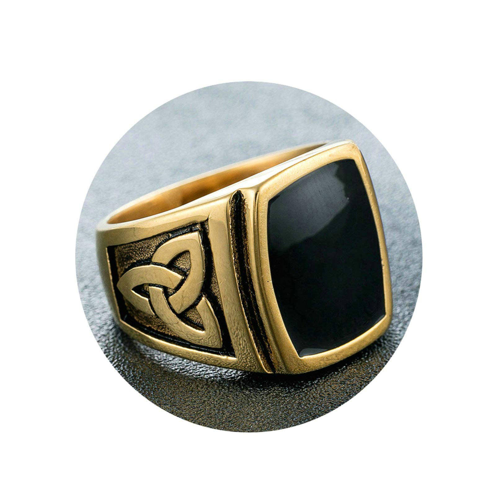 Daesar Men's Stainless Steel Celtic Knot Ring - 17mm Width Engraved Promise Ring for Him (Gold/Silver) - Perfect Wedding Band, Anniversary Gift & Couple Jewelry