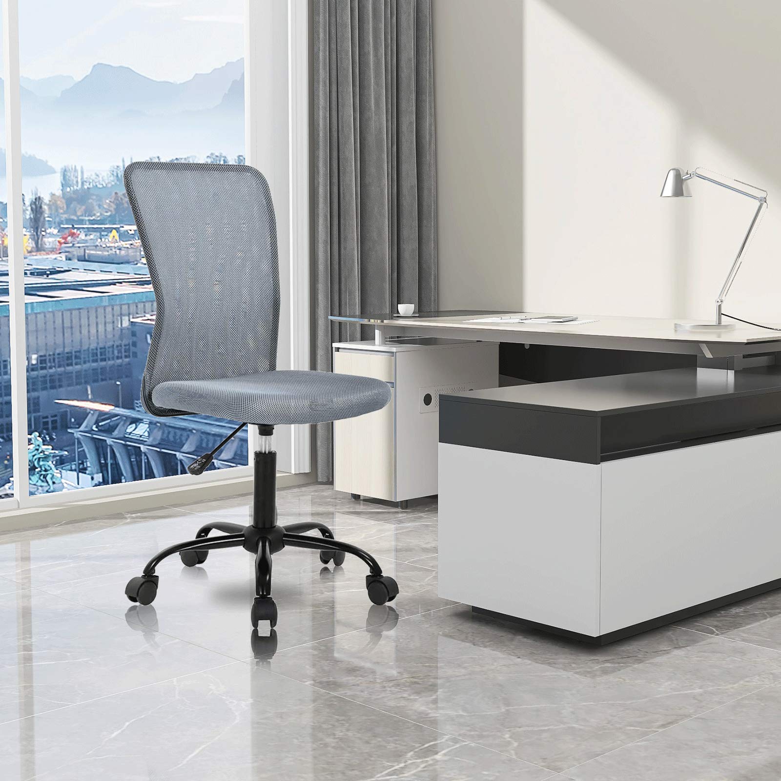 Ergonomic Mesh Office Chair - Adjustable Height Mid Back Computer Desk Chair, Modern Swivel Rolling Task Chair for Home Office, Students & Small Spaces - Grey (No Armrest) - Perfect for Long Work Hours & Study Sessions