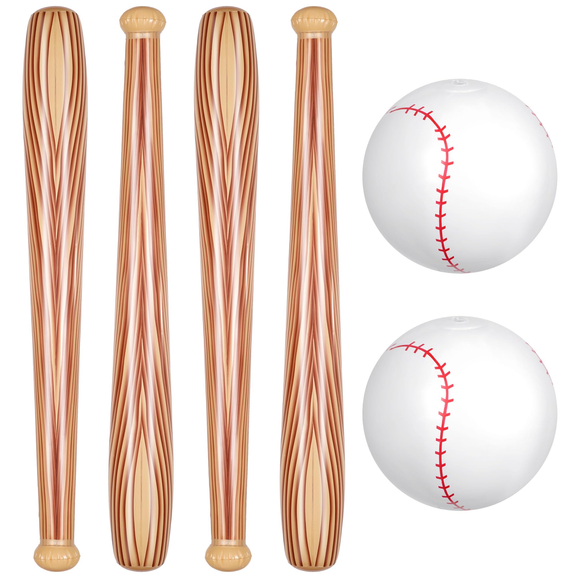 Lewtemi Set of 6 Inflatable Beach Baseball Toys - 2 Pcs 11 Inch Beach Balls & 4 Pcs Inflatable Bats for Kids Pool Games, Backyard Fun, Birthday Parties (Light Brown) - Perfect for Summer Outdoor Activities and Water Play