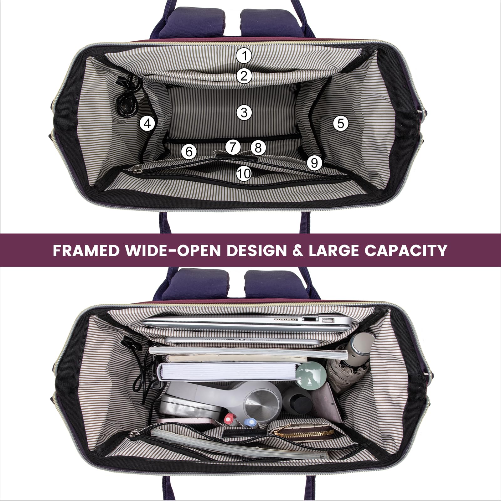 LOVEVOOK Women's Waterproof Laptop Backpack with USB Charging Port - 15.6 Inch Large Travel Work Bag for Teachers, Doctors & Nurses (Purple-Blue) - Perfect for Commuting, Business Trips & College Campus Use