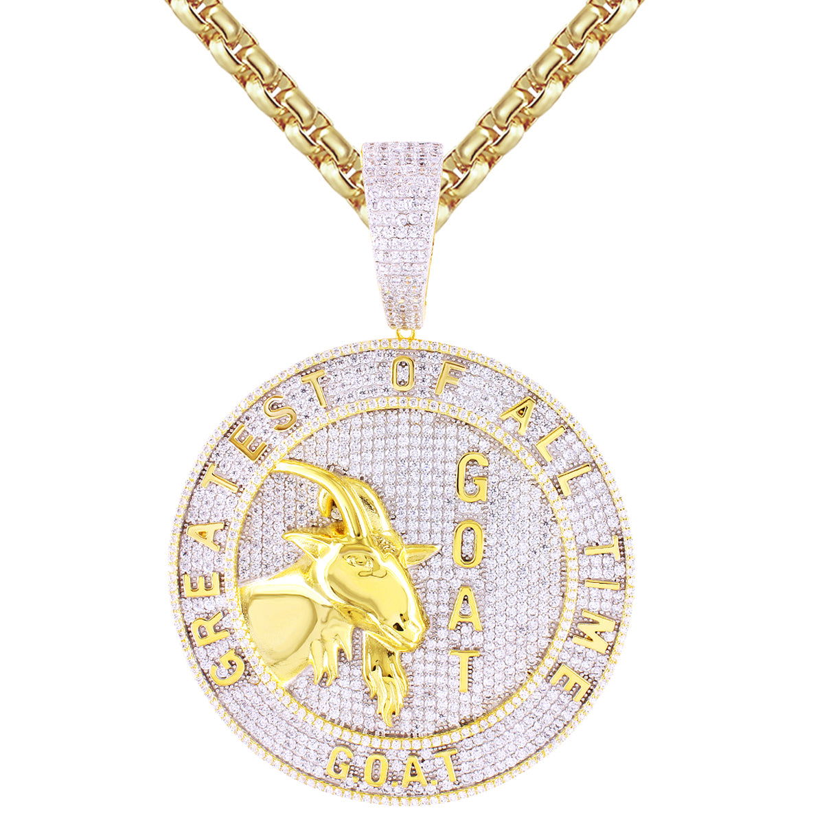 Greatest Of All Time Big Medallion Icy Hip Hop Pendant Chain - Bold Statement Jewelry for Rappers, Streetwear Fashion & Urban Style (Gold & Diamond Options) - Perfect for Concerts, Music Videos & Hip Hop Events