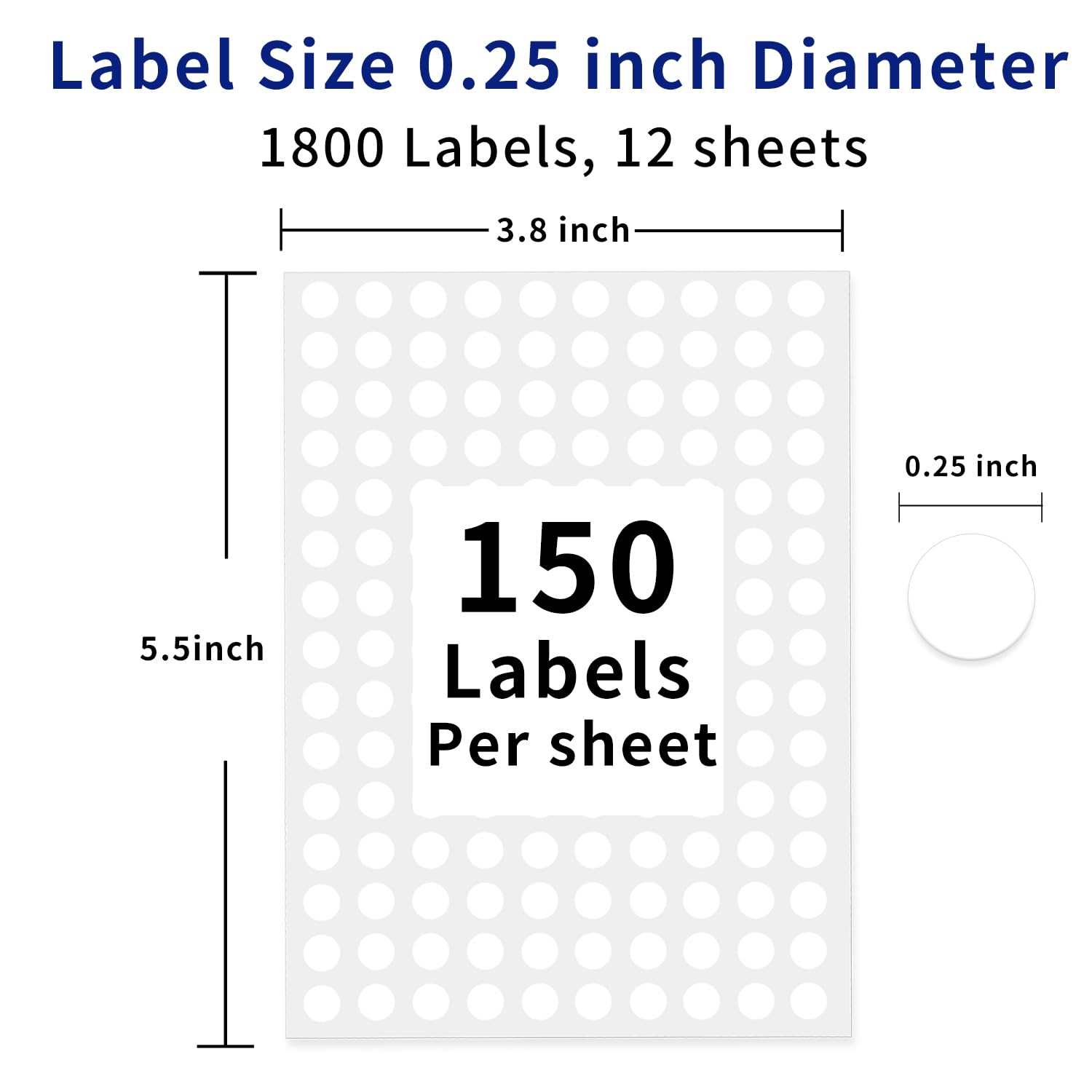 0.25 Inch Round Permanent Adhesive Color-Code Dot Stickers - White (1800 Pack) - Perfect for Office Organization, File Labeling & Inventory Management