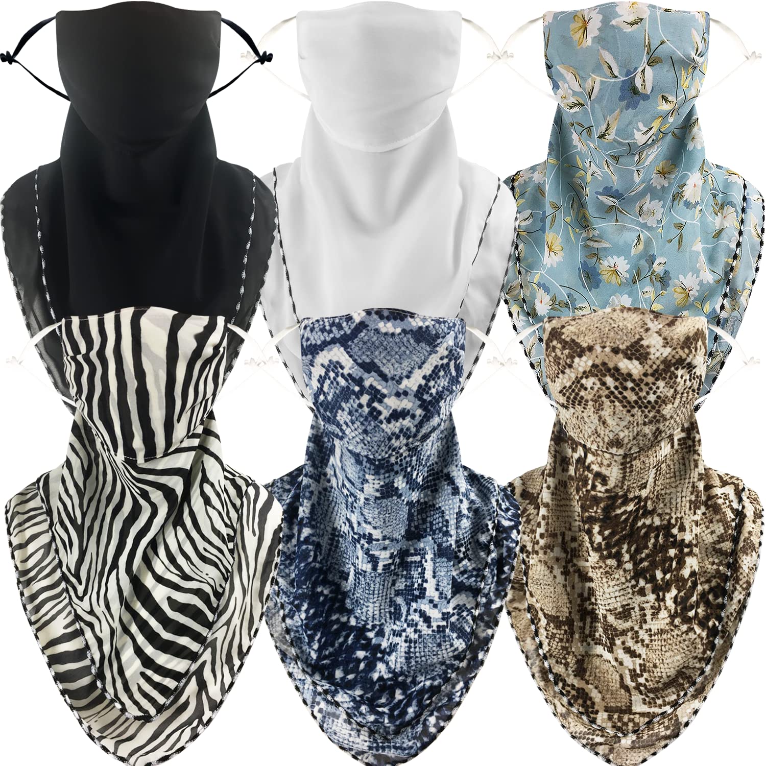 4 or 6 Pack Women's Reusable Face Scarf Mask with Filter Pocket - Breathable Chiffon Neck Gaiter & Balaclava for Outdoor Activities, Cycling, Running, and Daily Protection