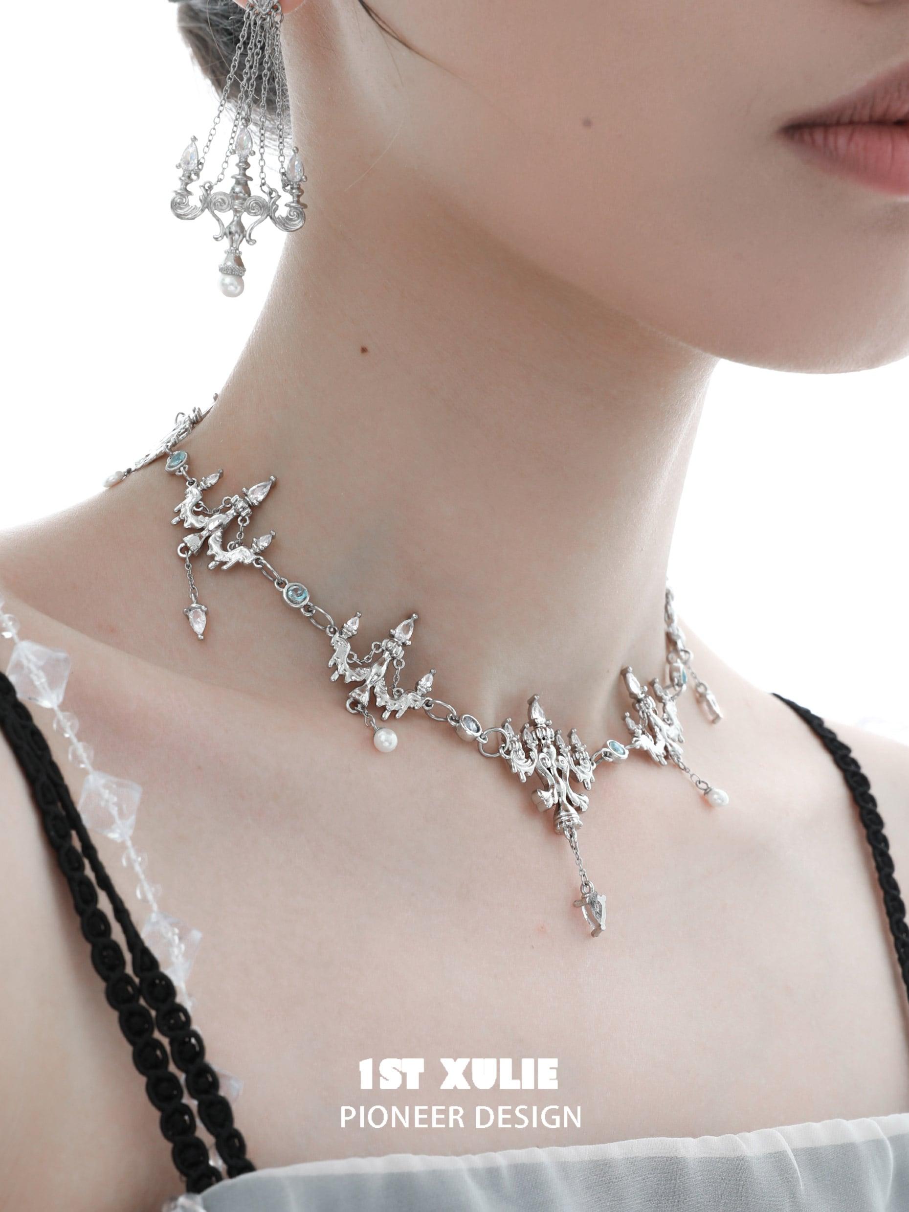 Crystal Palace S925 Sterling Silver 18K Gold Plated Crystal Chandelier Necklace Choker - Elegant Party Jewelry for Women, Perfect for Weddings, Prom & Evening Events