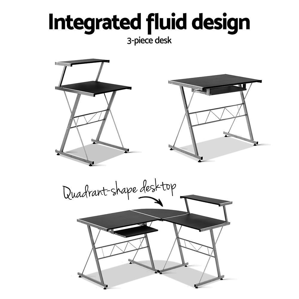 Black Corner Metal Pull Out Table Desk - Space-Saving Home Office & Kitchen Workstation for Small Spaces