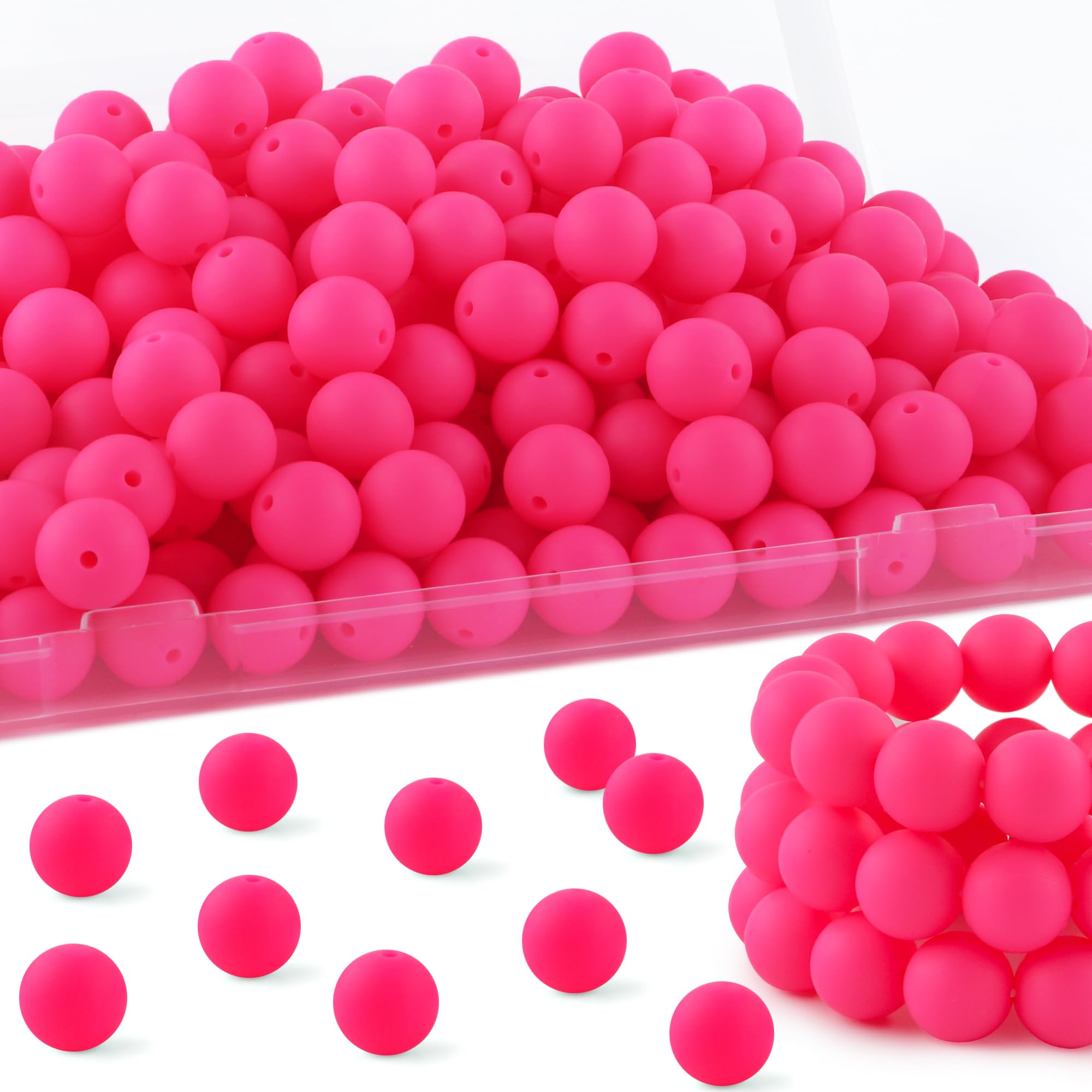 150Pcs 15mm Round Silicone Beads Bulk for DIY Keychains, Bracelets, Necklaces & Pen Decorations - Vibrant Hot Pink Beads for Jewelry Making & Craft Projects - Perfect for Gifts, Party Favors & Creative DIY Accessories