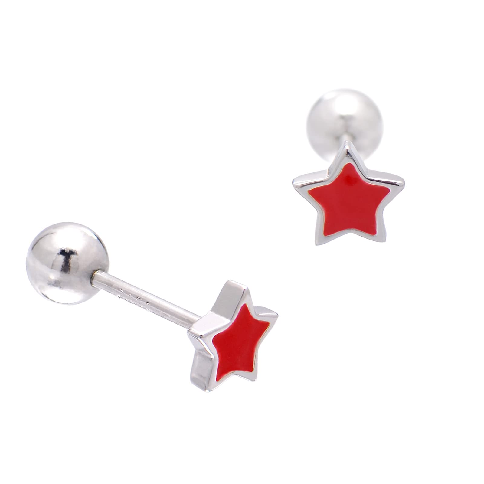 925 Sterling Silver Tiny Star Stud Earrings for Women - Screw Back Closure, Red Enamel - Perfect for Everyday Wear & Special Occasions