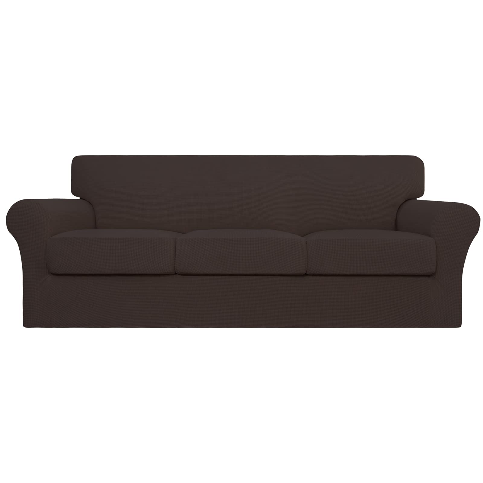 4-Piece Stretch Sofa Cover for Dogs & Pets - Washable Elastic Couch Slipcover Fits 3-Cushion Couches - Spandex Jacquard Fabric Protector for Furniture (Chocolate) - Perfect for Pet Owners & Families with Kids