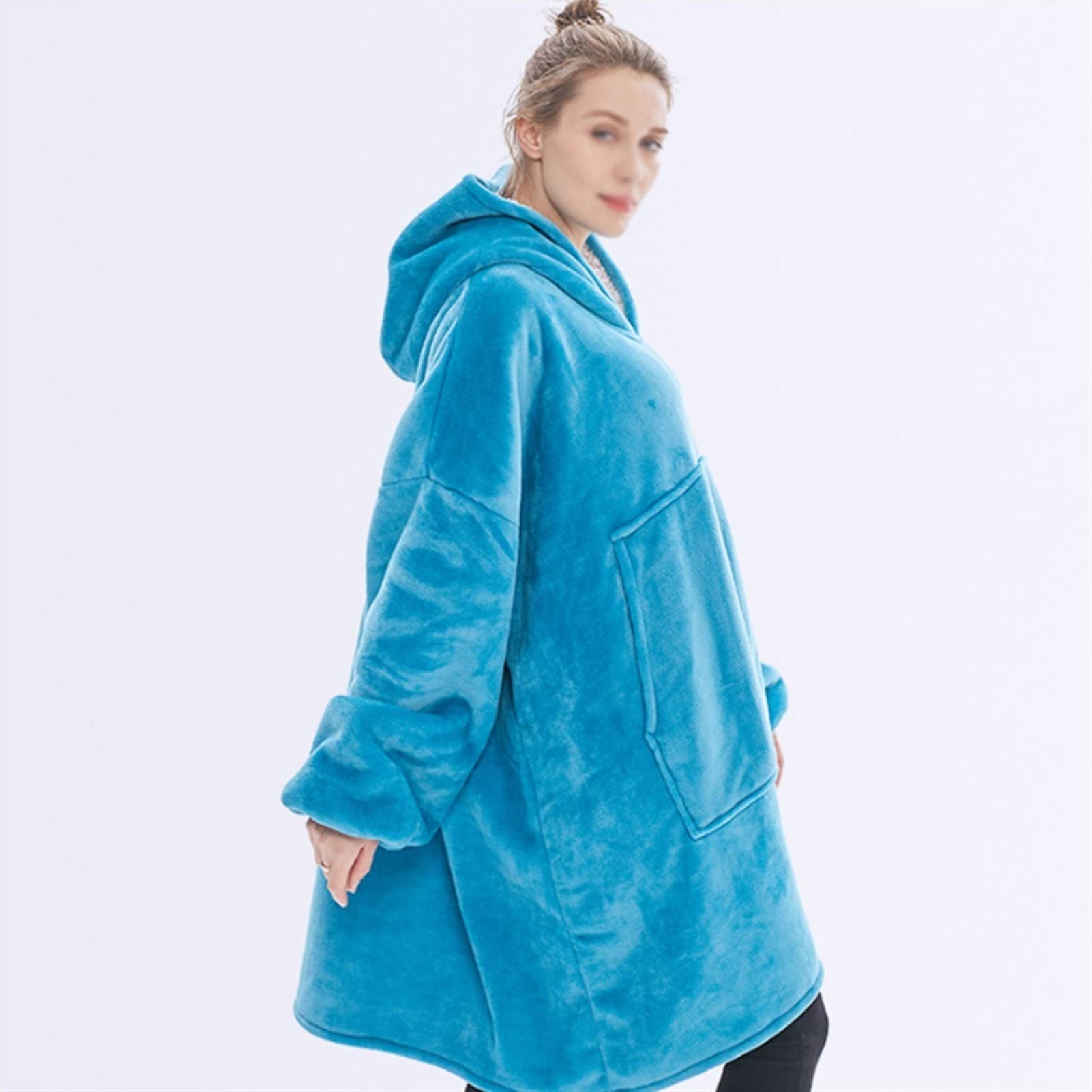 HTKLCZ Soft Woolen Hooded Blanket with Sleeves - Warm Winter Plush TV Hoodie Blanket for Adults - Cozy Thick Fleece Wearable Blanket (Color A) - Perfect for Movie Nights, Camping & Lounge Relaxation