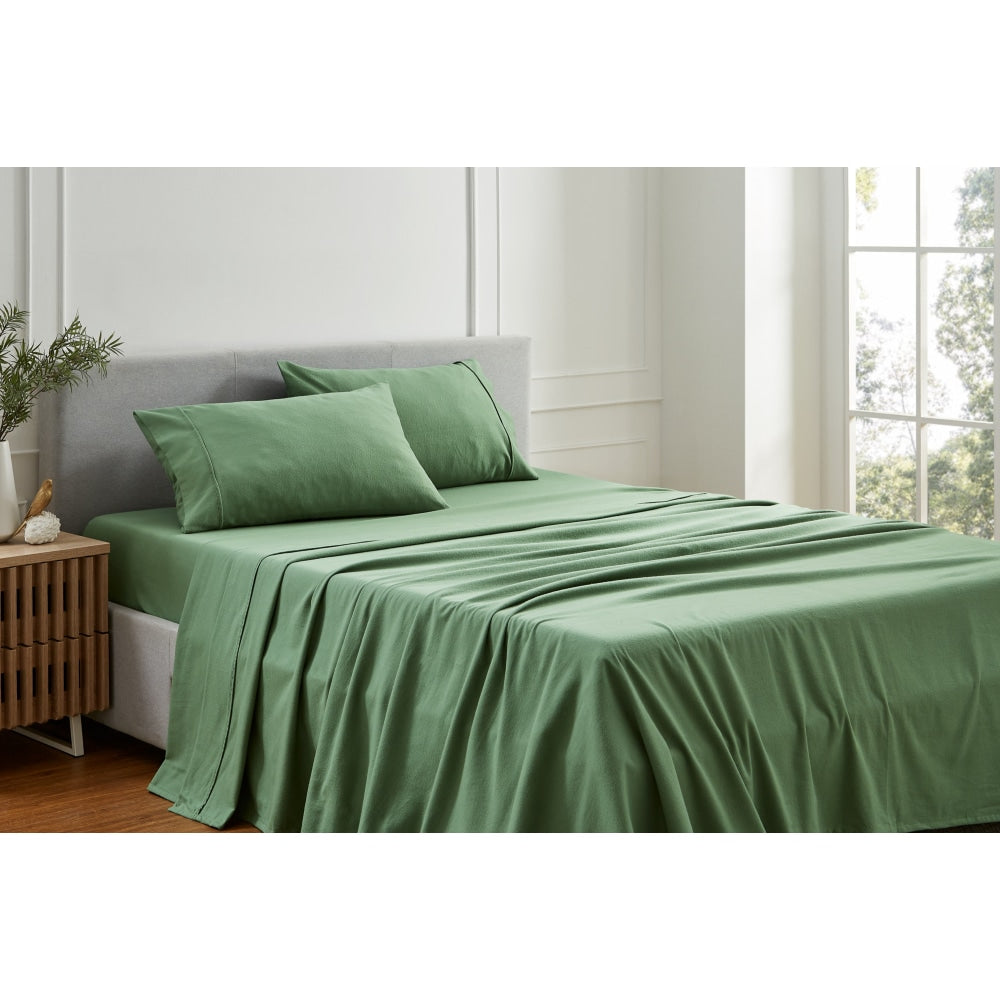 150GSM Premium Cotton Flannelette Bed Sheet Set - King Size, Jade Green | Ultra Soft & Breathable Bedding for Cozy Winter Nights & Luxury Hotel Style Bedroom